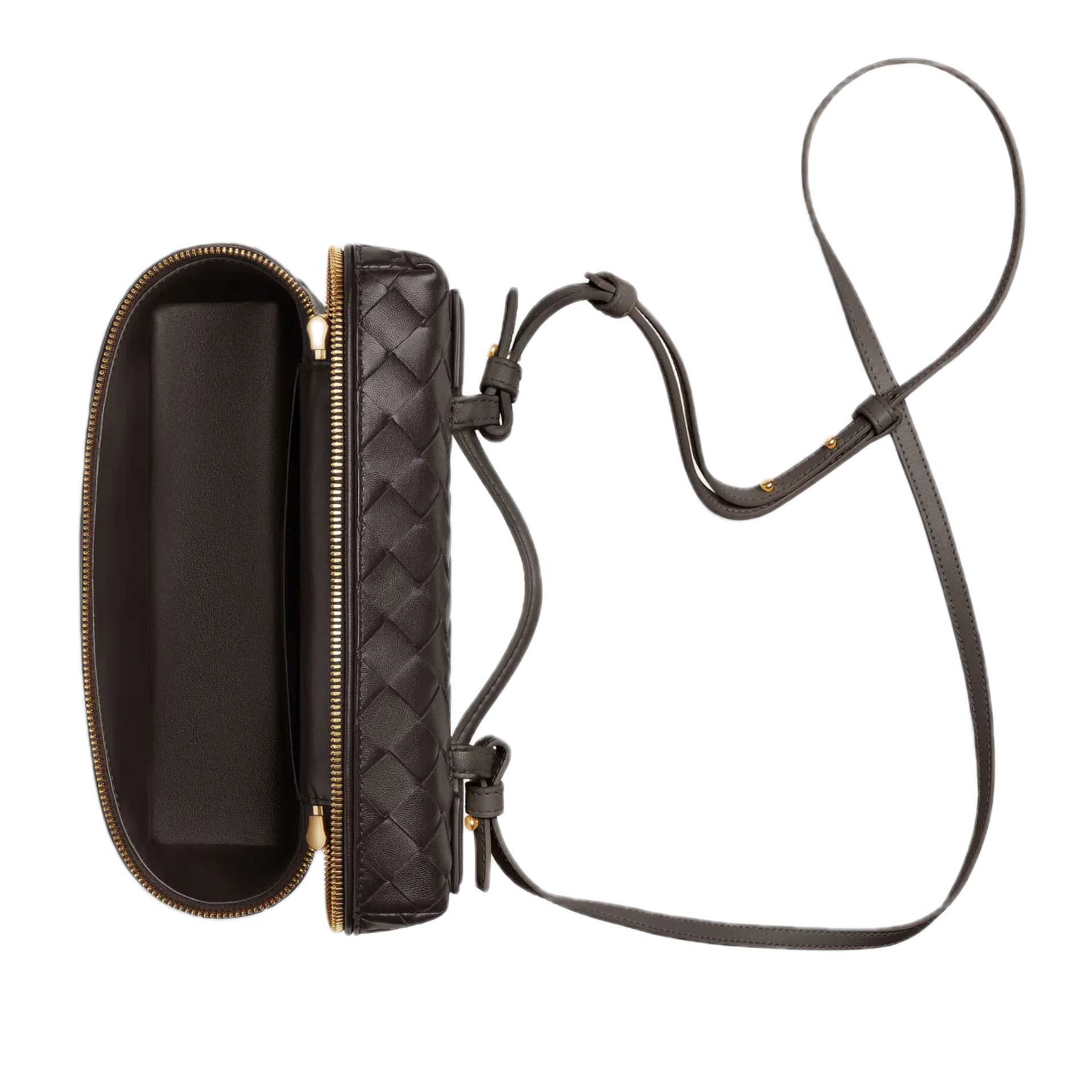VT - SIXTY Woven Leather Convertible Handheld & Crossbody Bag with Gold Hardware