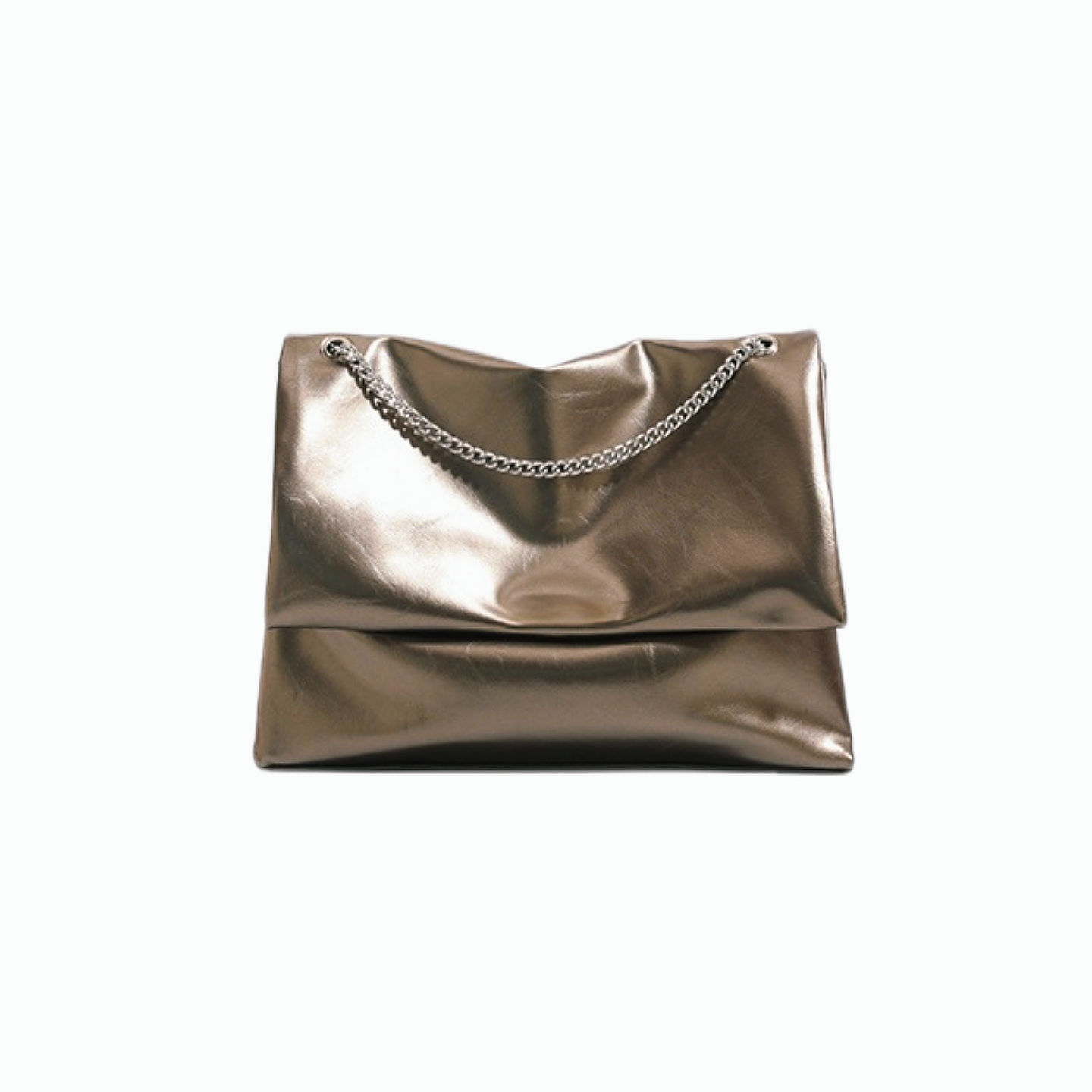 VT-Elara Metallic Crinkle-Effect Chain-Handle Shoulder Bag