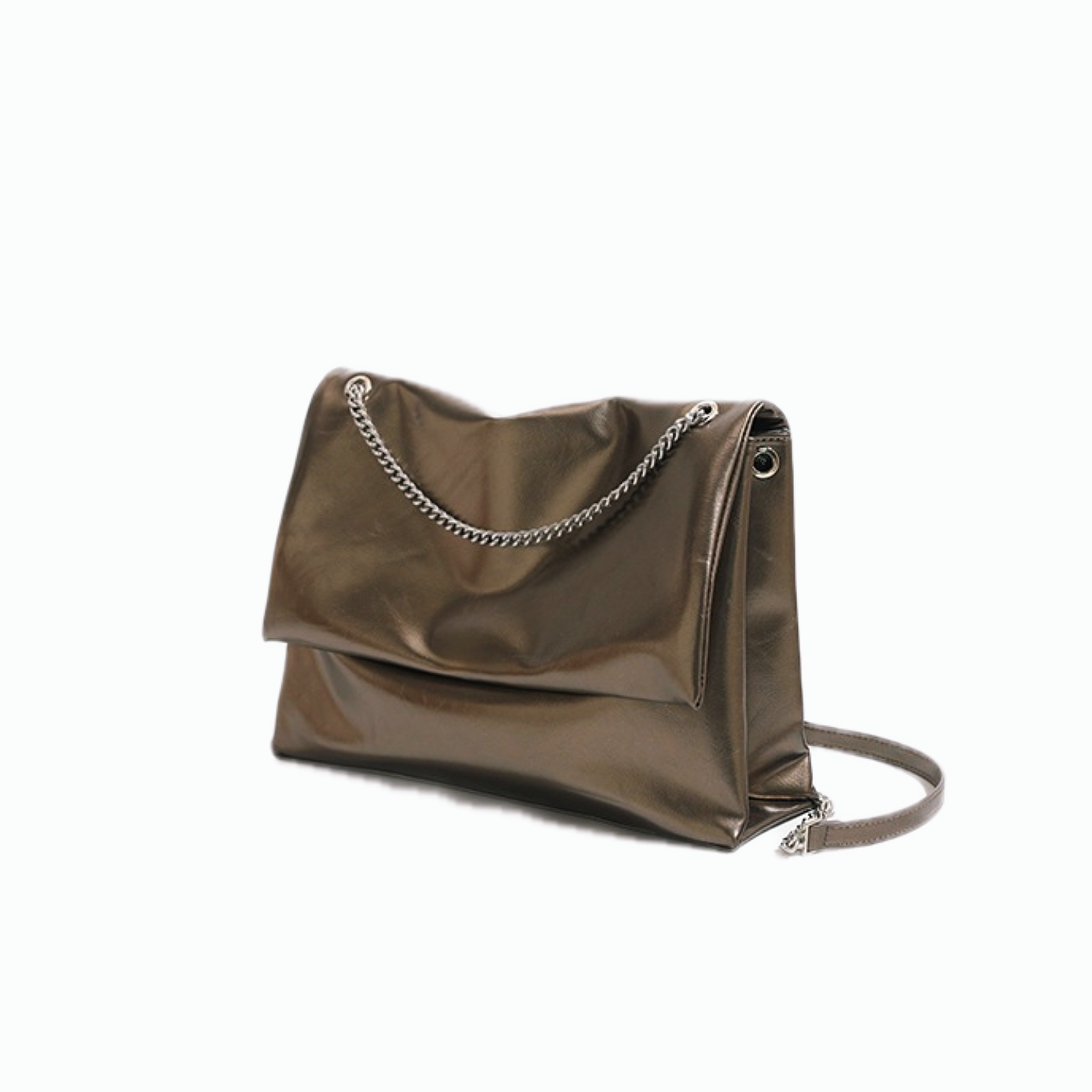 VT-Elara Metallic Crinkle-Effect Chain-Handle Shoulder Bag