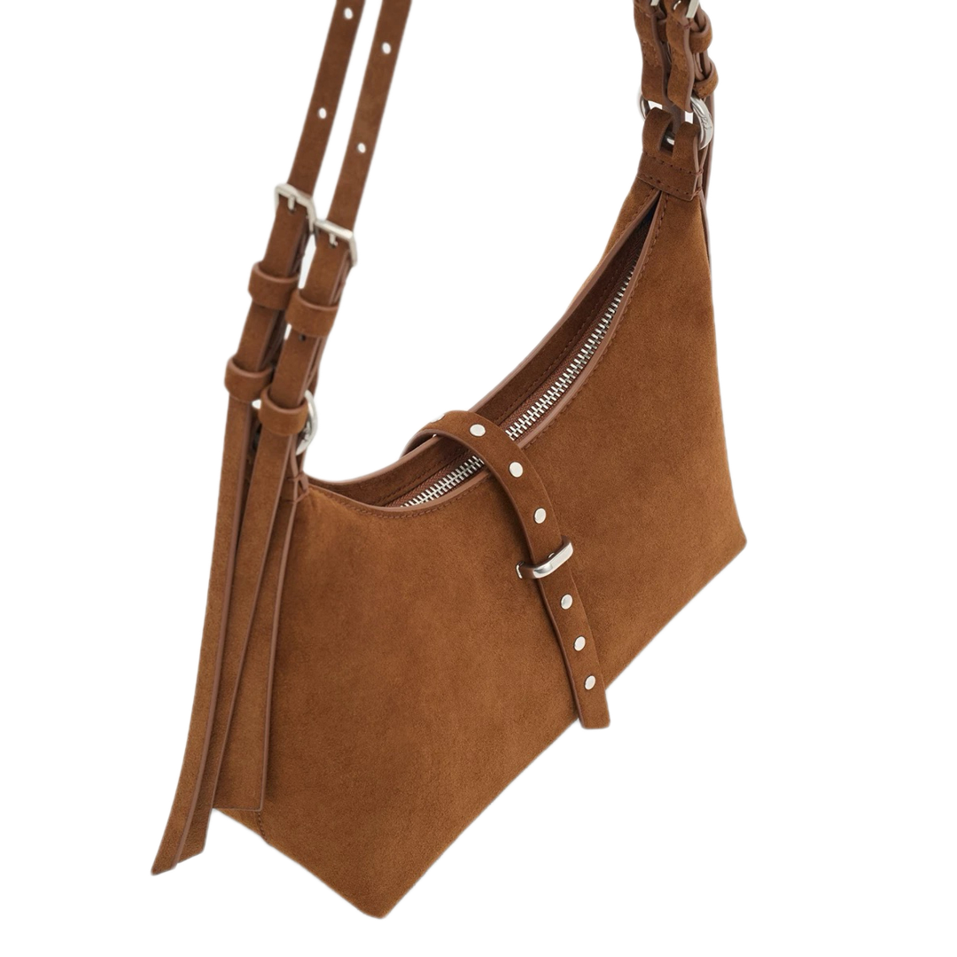 VT-Wren Recycled Suede Studded Belted Shoulder Bag