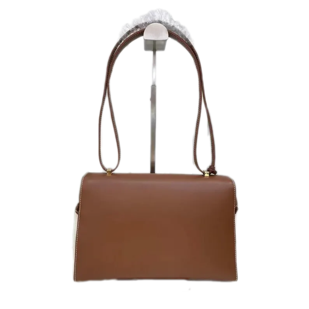 VT - SIXTY Brown and Beige Two - tone Handheld Bag with Gold Hardware