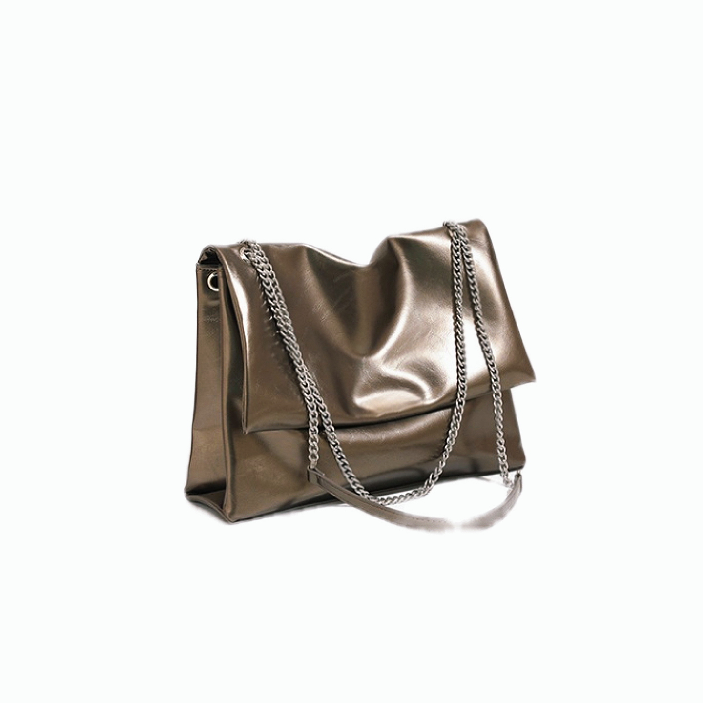 VT-Elara Metallic Crinkle-Effect Chain-Handle Shoulder Bag