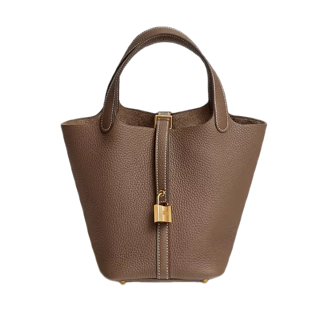 VT - SIXTY Textured Leather Handheld Bag with Gold Lock Detail