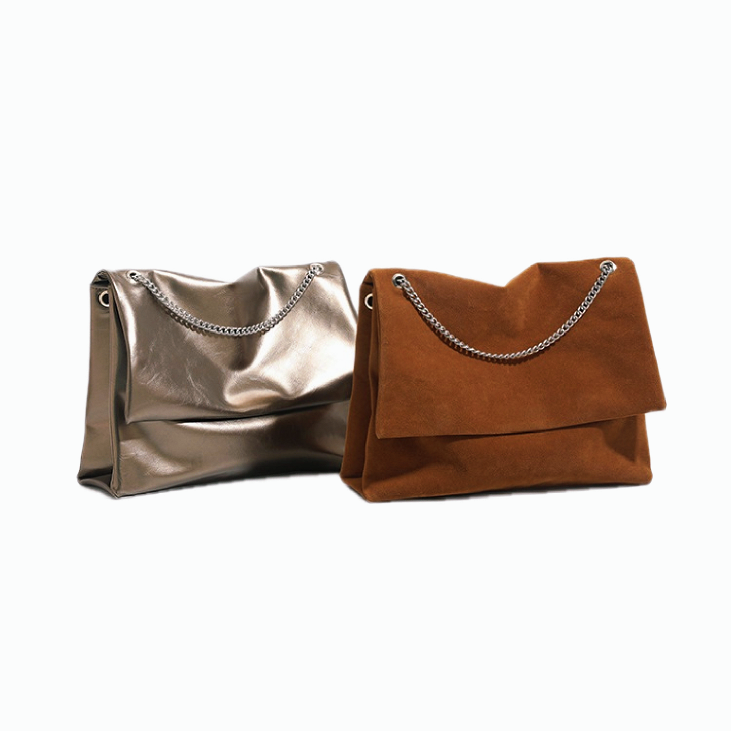 VT-Elara Metallic Crinkle-Effect Chain-Handle Shoulder Bag