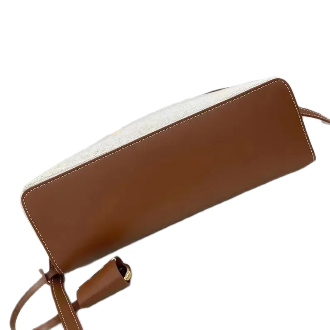 VT - SIXTY Brown and Beige Two - tone Handheld Bag with Gold Hardware