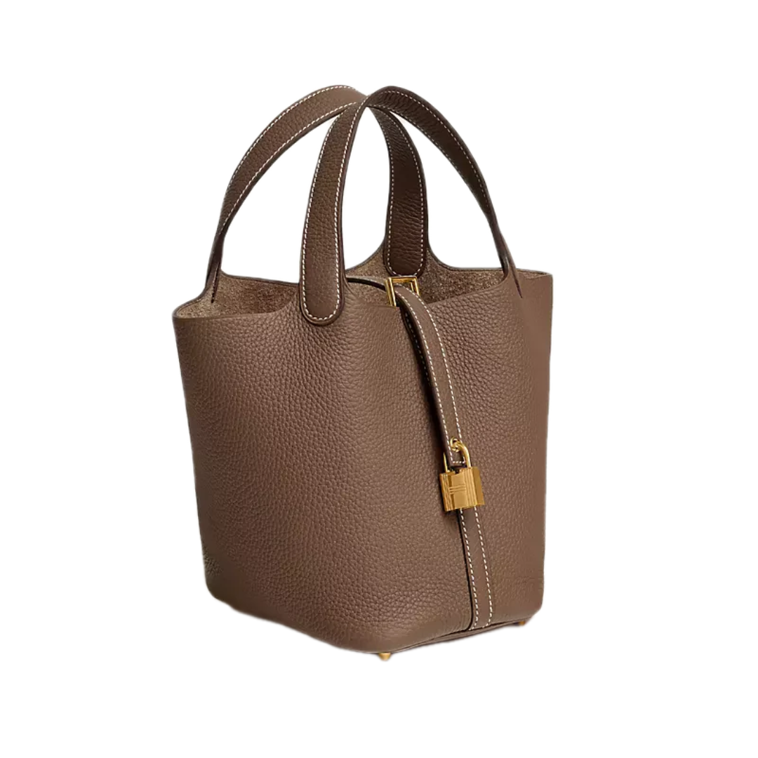 VT - SIXTY Textured Leather Handheld Bag with Gold Lock Detail