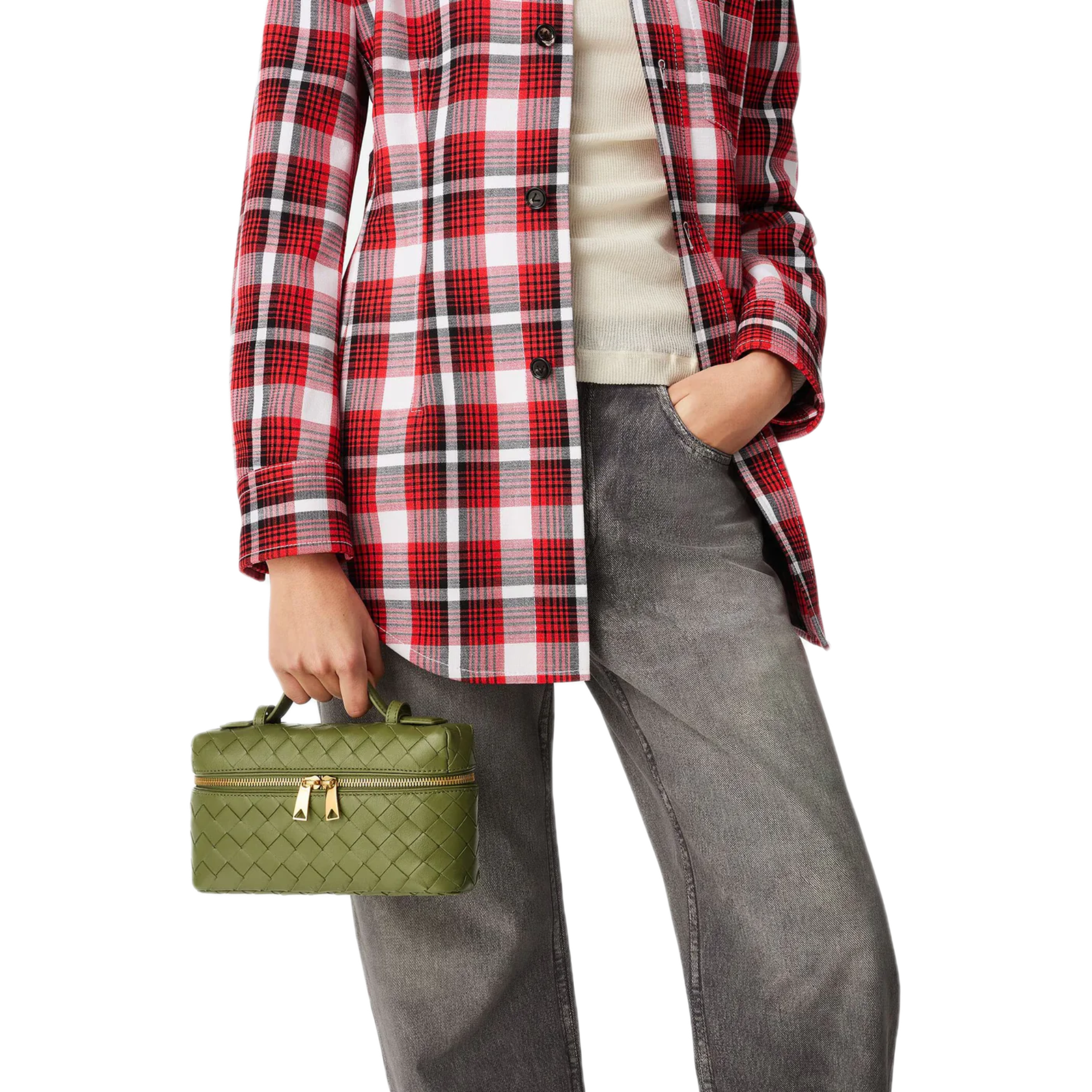 VT - SIXTY Woven Leather Convertible Handheld & Crossbody Bag with Gold Hardware
