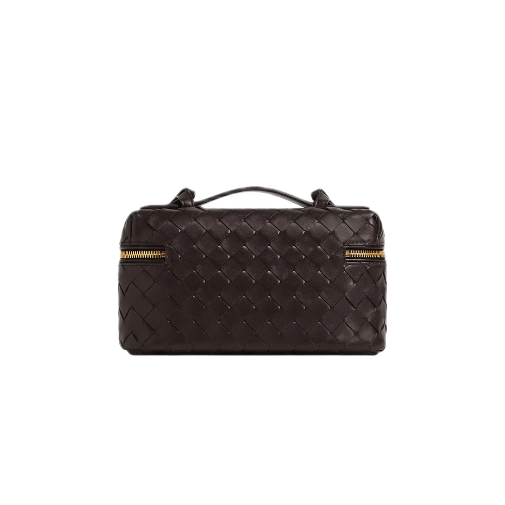 VT - SIXTY Woven Leather Convertible Handheld & Crossbody Bag with Gold Hardware