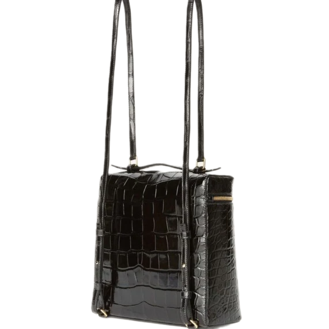 VT - SIXTY Black Crocodile - embossed Convertible Backpack (Handheld Bag)