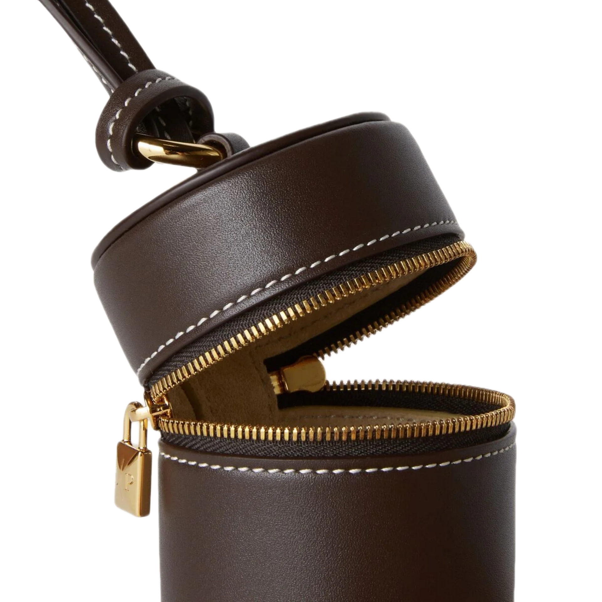 VT - SIXTY Brown Cylinder - shaped Handheld & Crossbody Bag with Gold Hardware