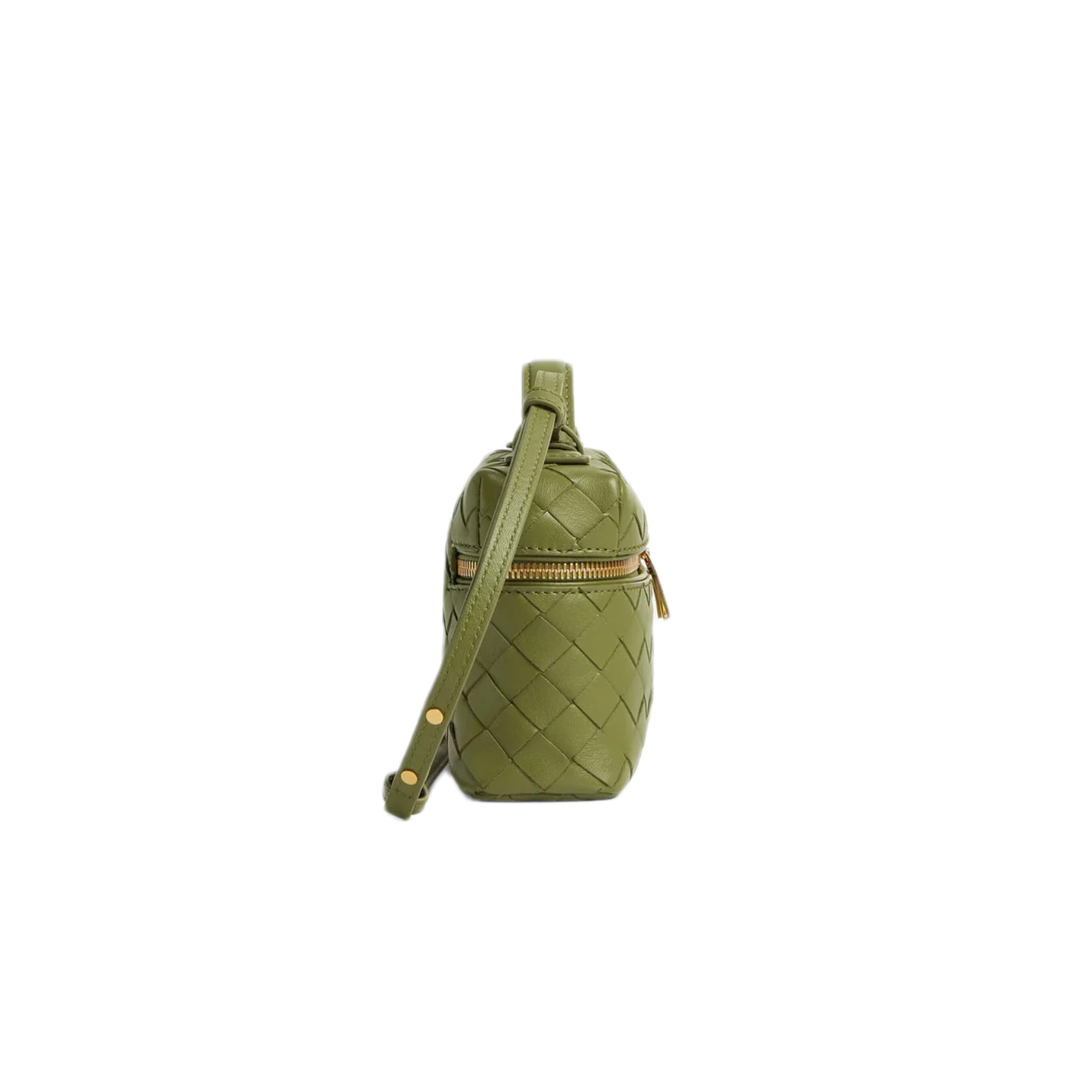 VT - SIXTY Woven Leather Convertible Handheld & Crossbody Bag with Gold Hardware
