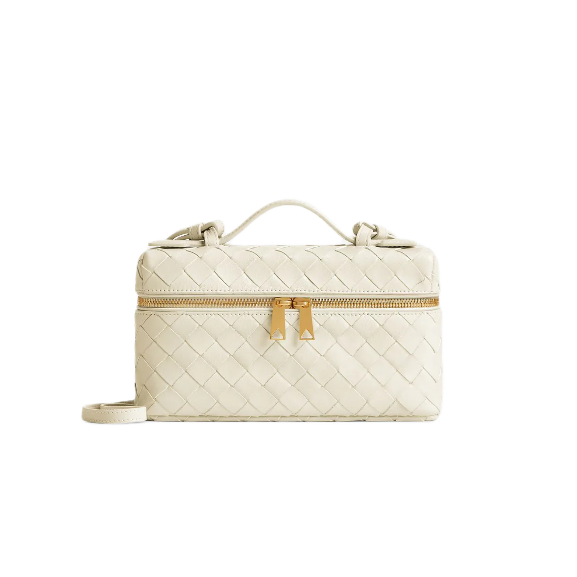 VT - SIXTY Woven Leather Convertible Handheld & Crossbody Bag with Gold Hardware