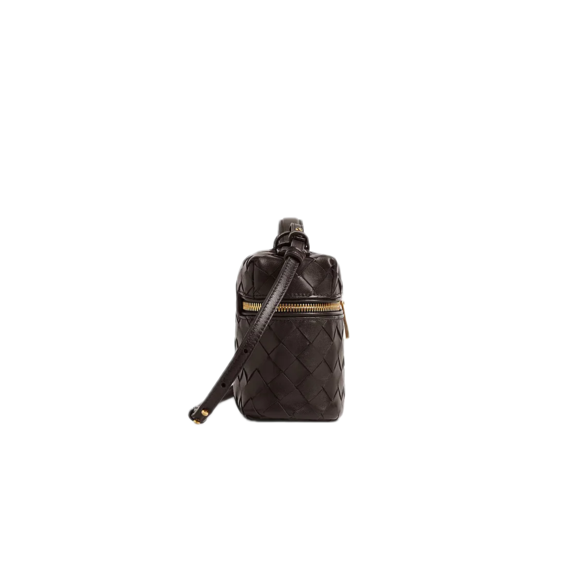 VT - SIXTY Woven Leather Convertible Handheld & Crossbody Bag with Gold Hardware