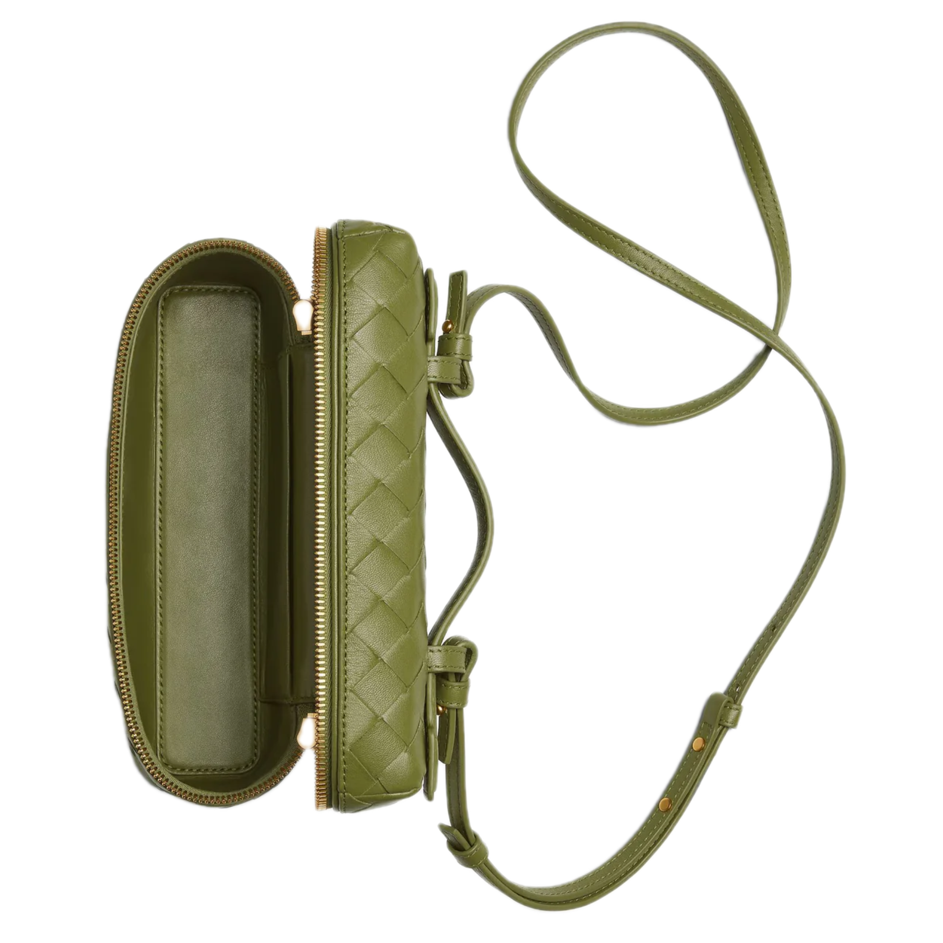VT - SIXTY Woven Leather Convertible Handheld & Crossbody Bag with Gold Hardware