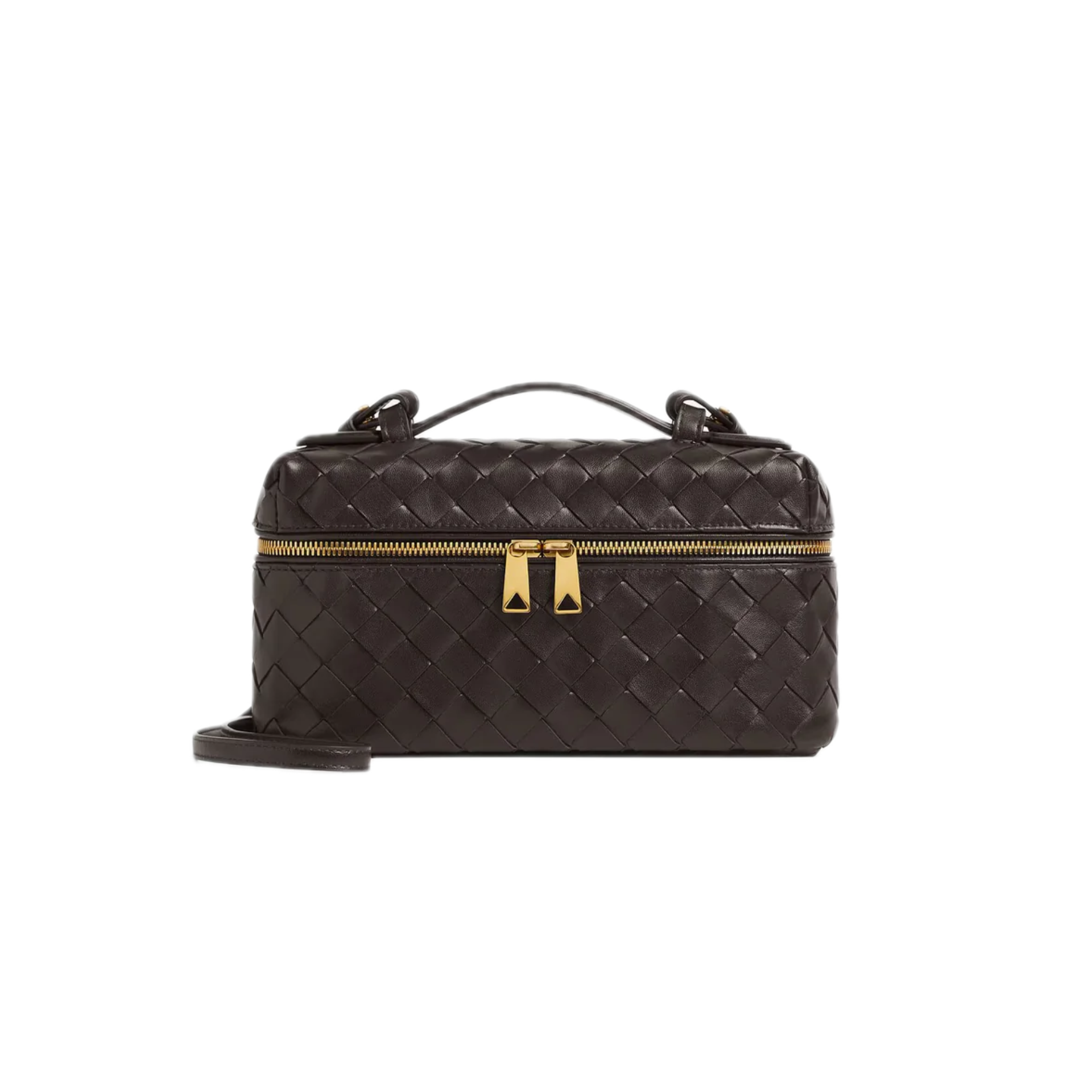 VT - SIXTY Woven Leather Convertible Handheld & Crossbody Bag with Gold Hardware
