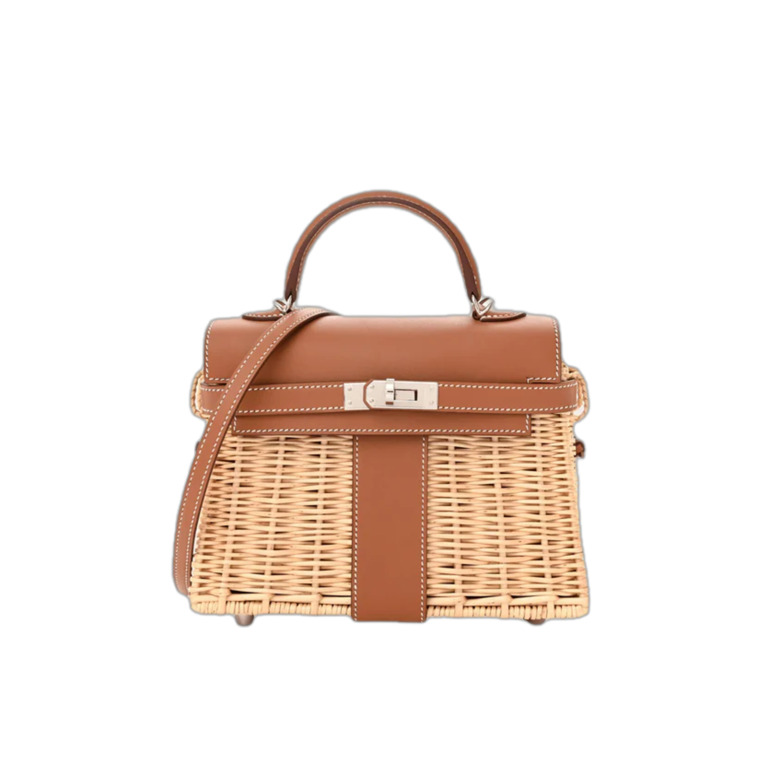 VT - SIXTY Bag with Golden Swift Leather and Hand - Woven Wicker Combination