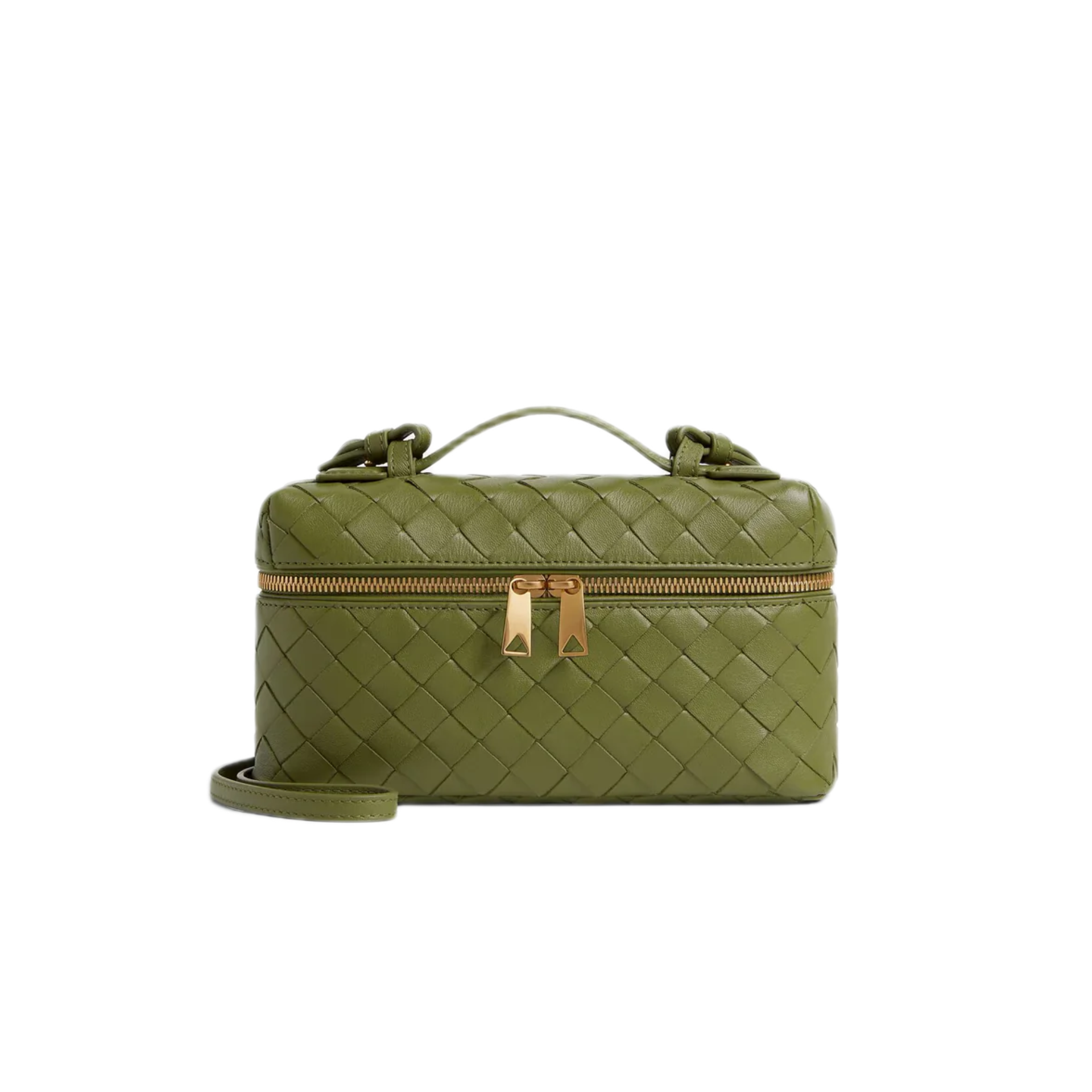 VT - SIXTY Woven Leather Convertible Handheld & Crossbody Bag with Gold Hardware