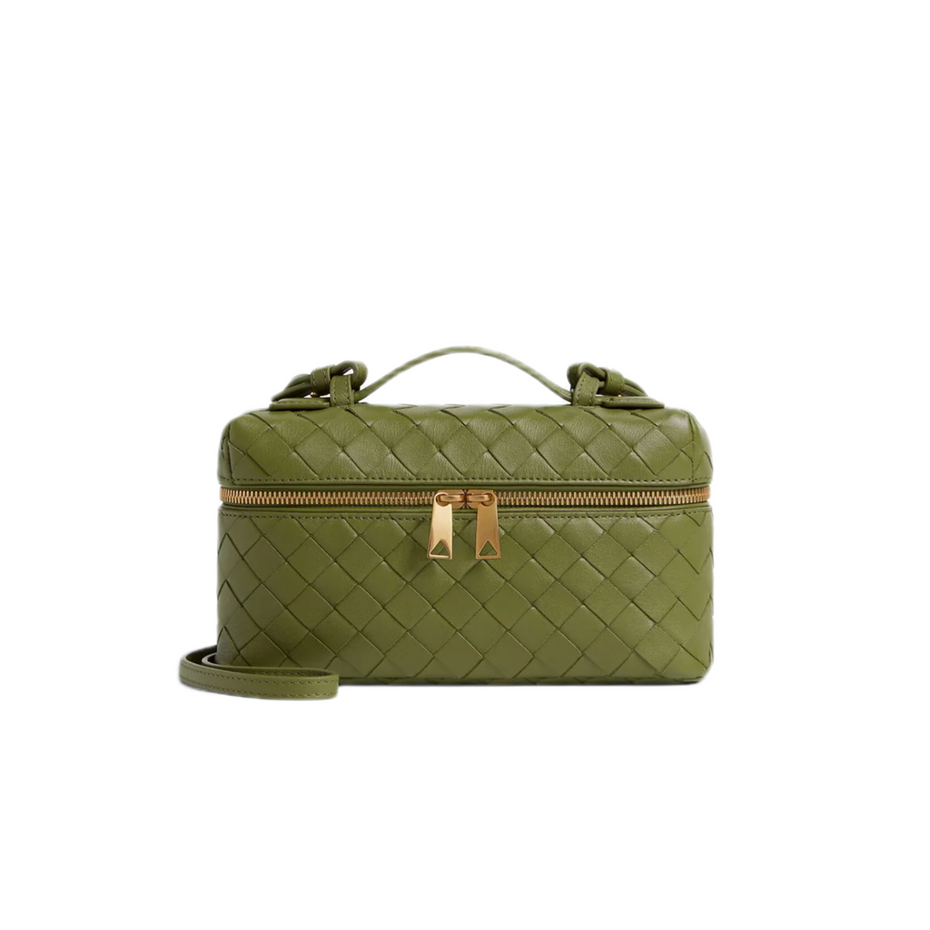 VT - SIXTY Woven Leather Convertible Handheld & Crossbody Bag with Gold Hardware