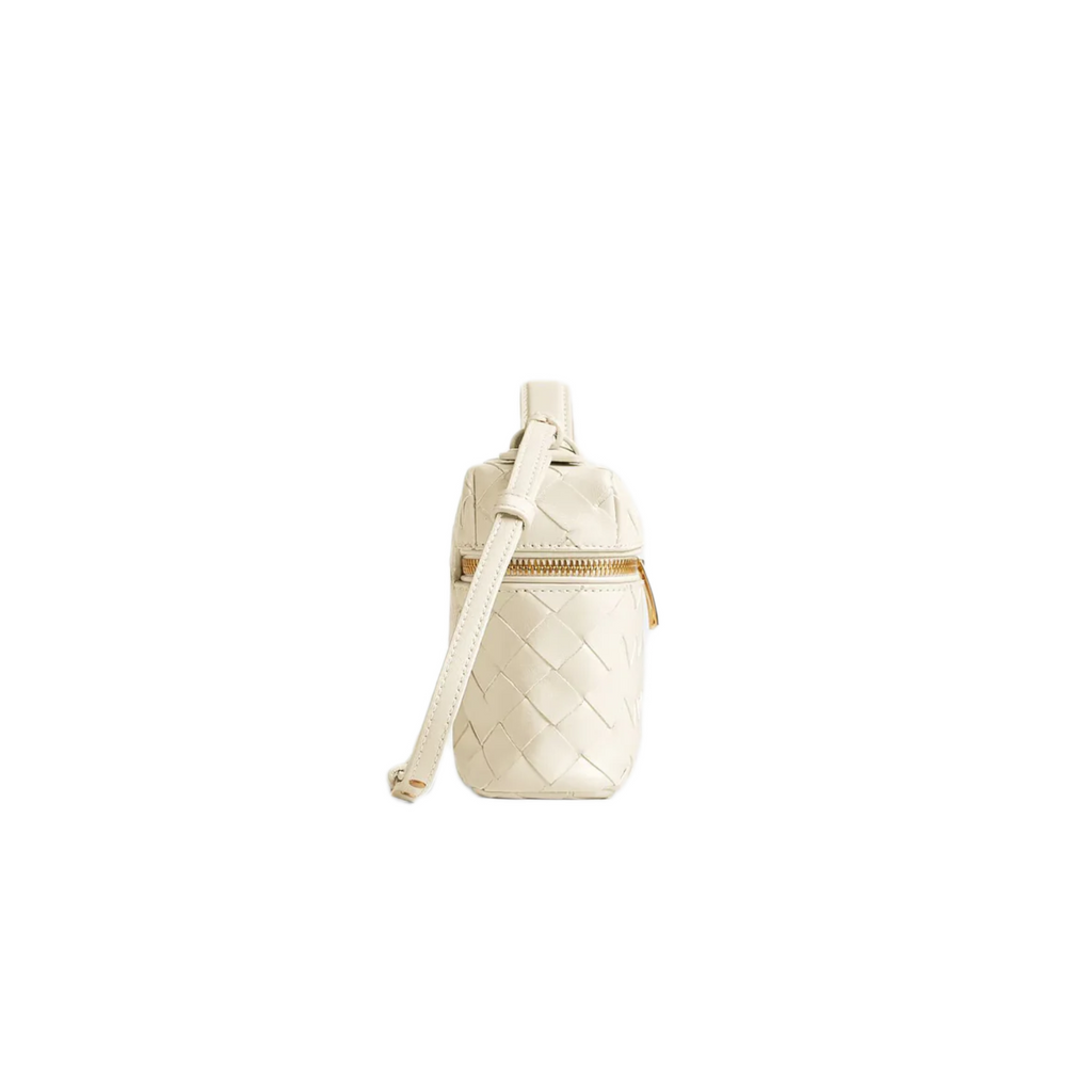VT - SIXTY Woven Leather Convertible Handheld & Crossbody Bag with Gold Hardware