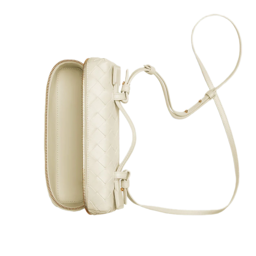 VT - SIXTY Woven Leather Convertible Handheld & Crossbody Bag with Gold Hardware