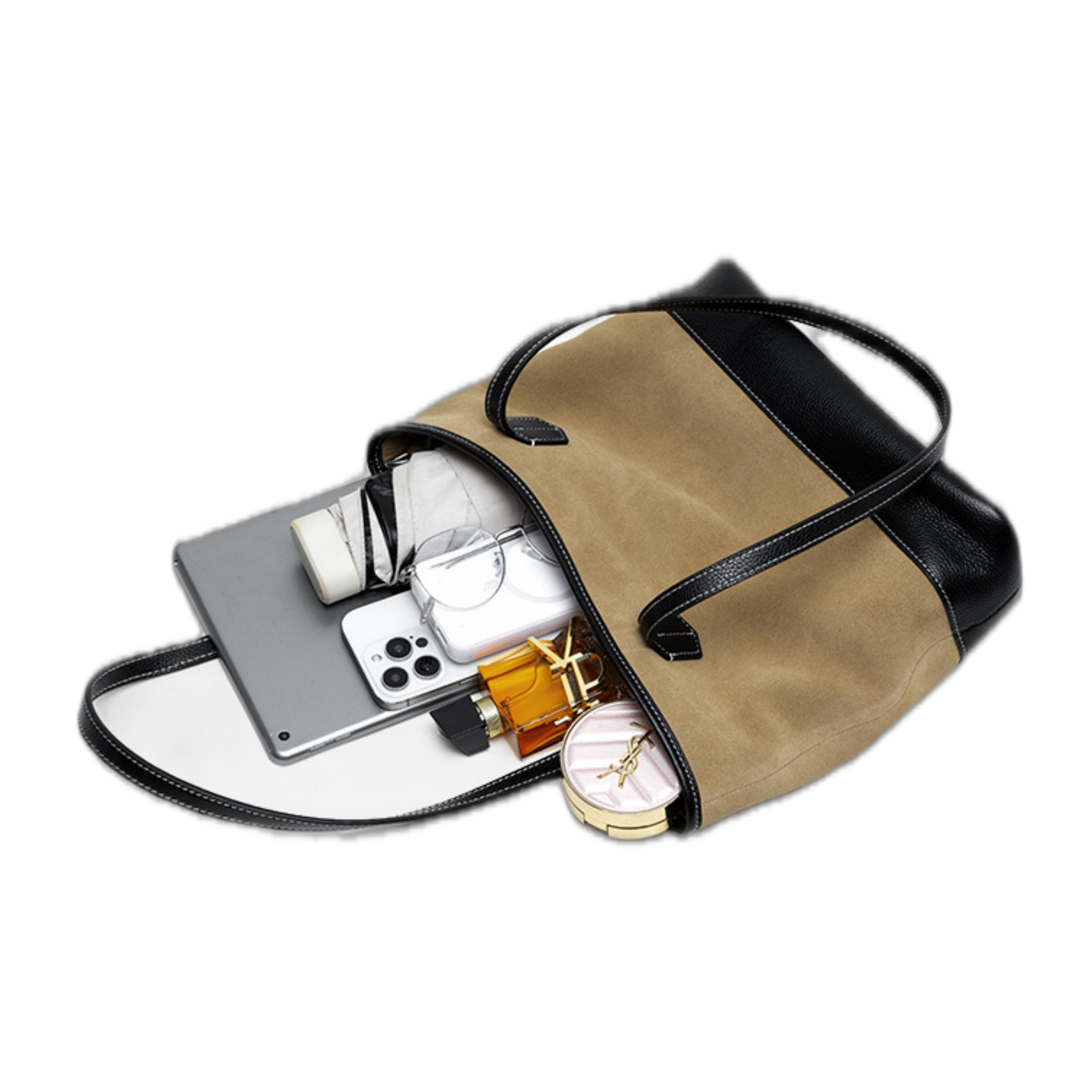 High-gloss Frosted Cowhide Stitching Line Large Horizontal Square Shoulder Bag