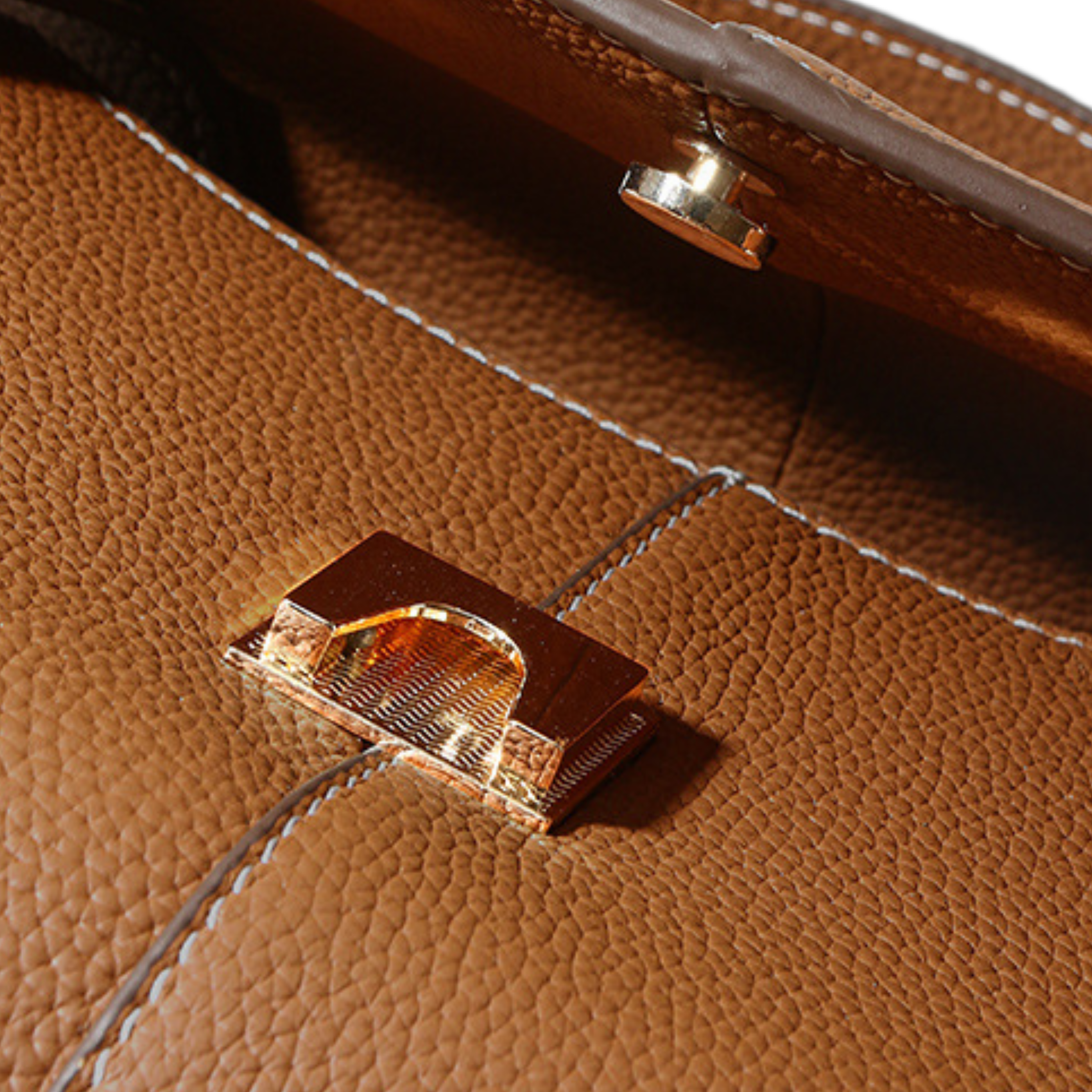 Top-grain Genuine Leather Push Lock Medium-Soft Handbag