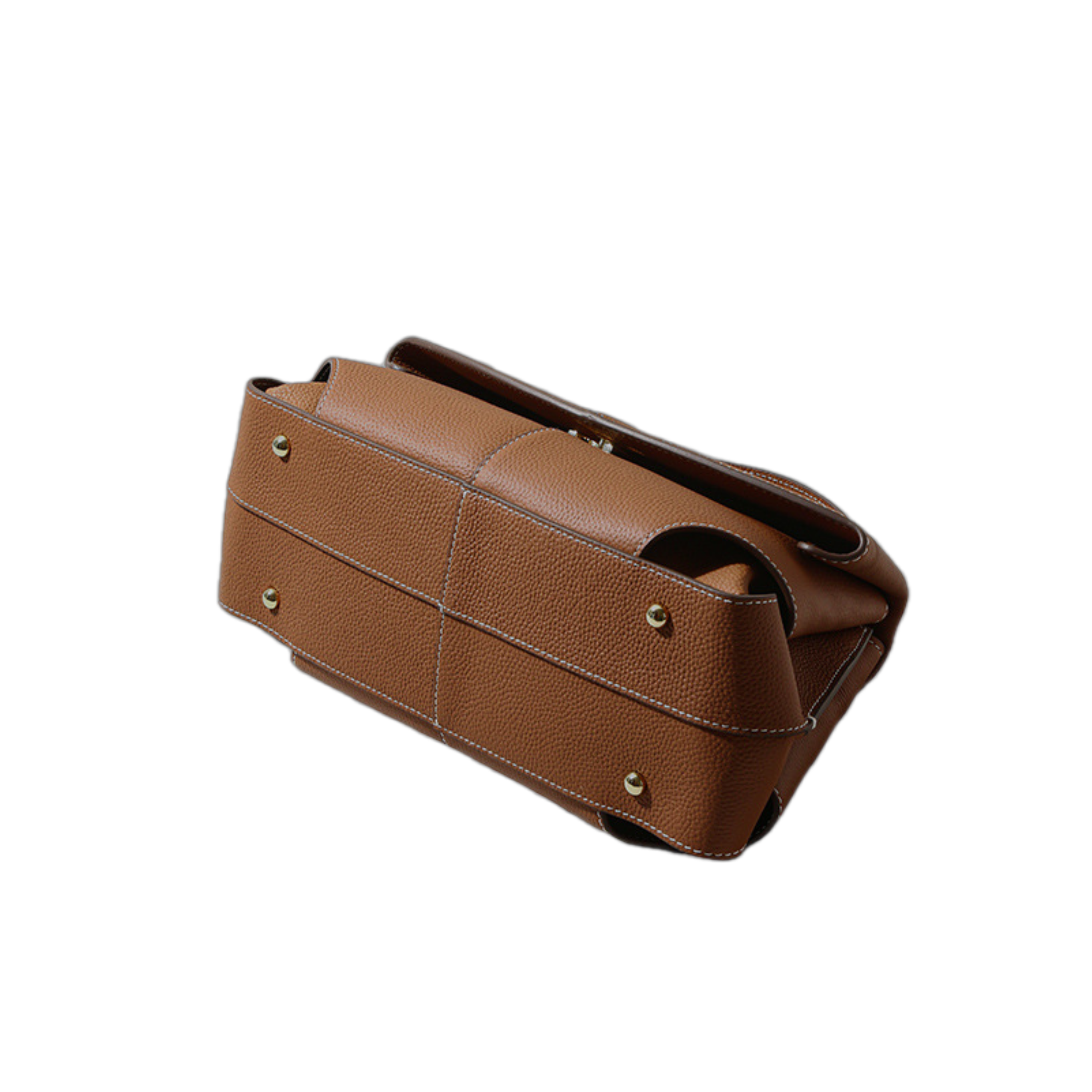 Top-grain Genuine Leather Push Lock Medium-Soft Handbag