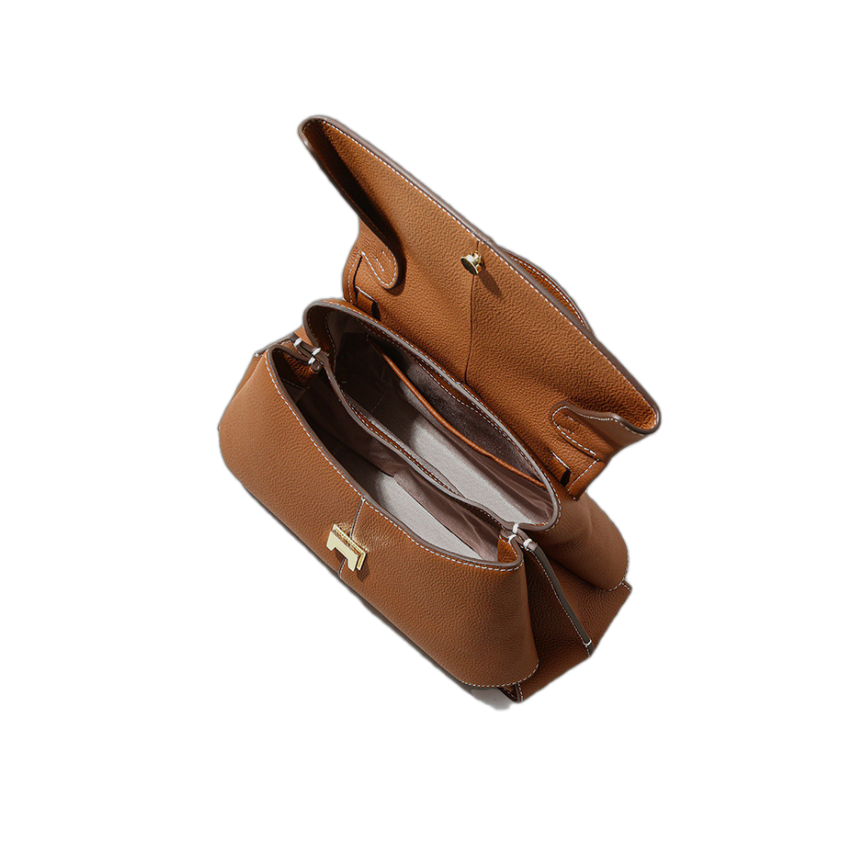Top-grain Genuine Leather Push Lock Medium-Soft Handbag