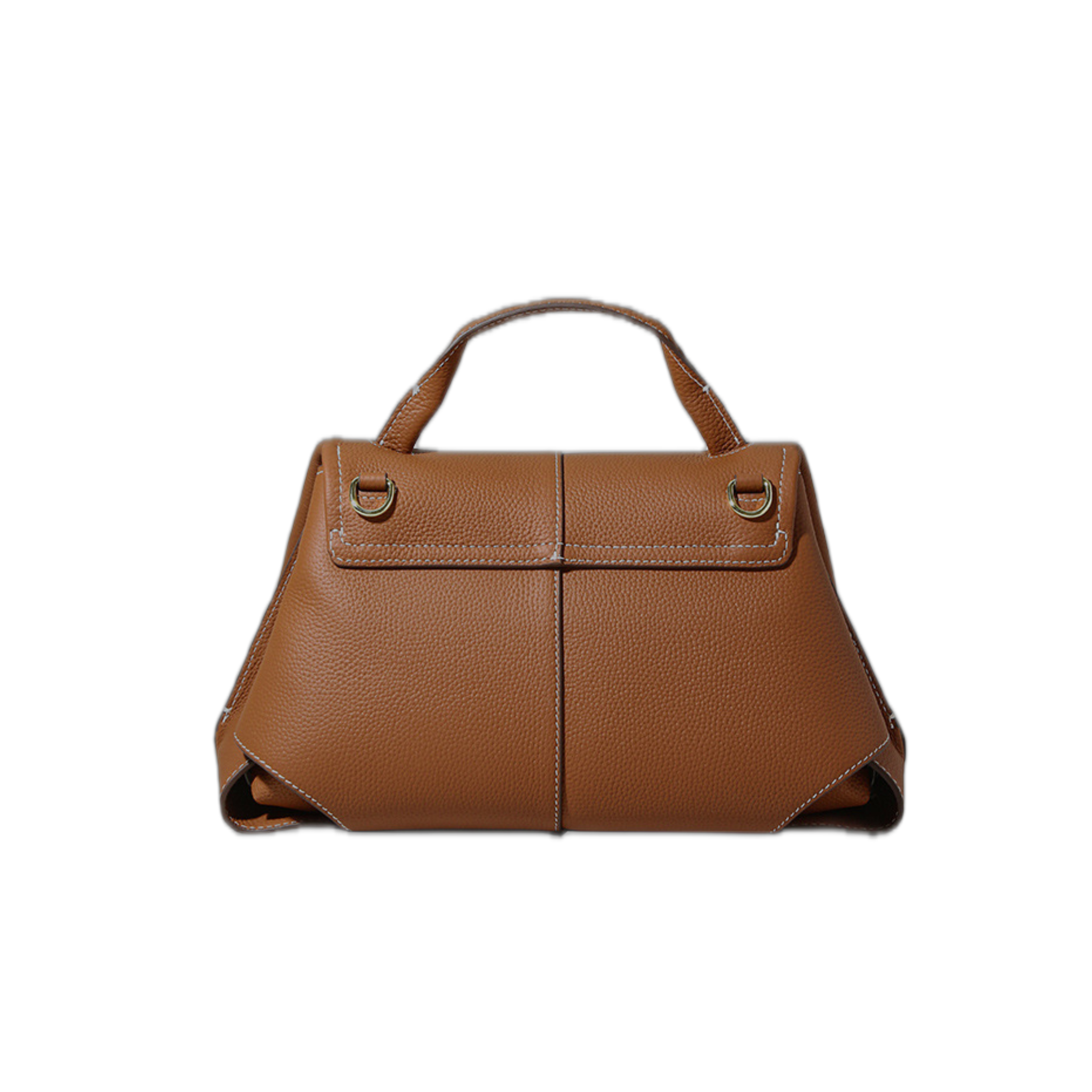 Top-grain Genuine Leather Push Lock Medium-Soft Handbag