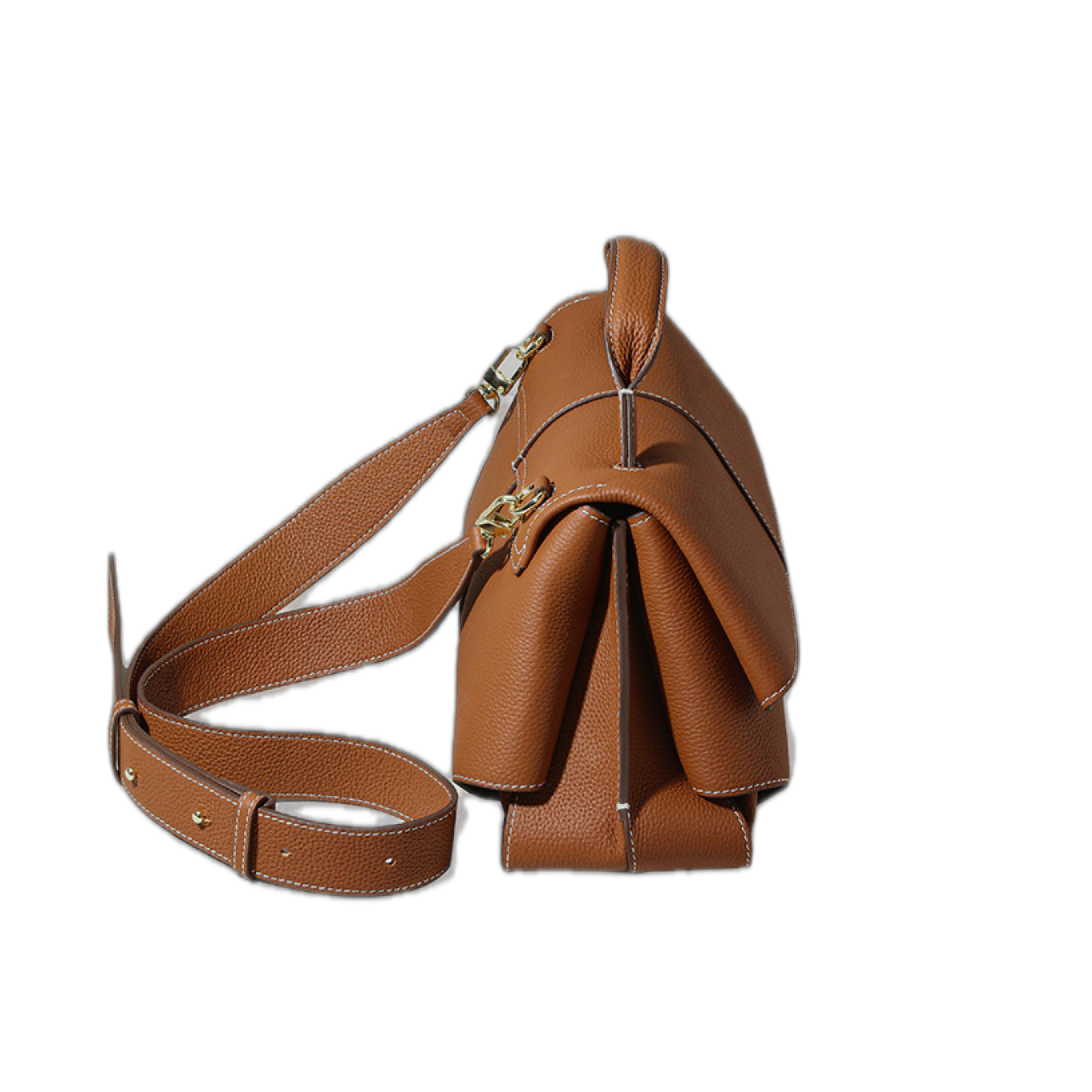 Top-grain Genuine Leather Push Lock Medium-Soft Handbag