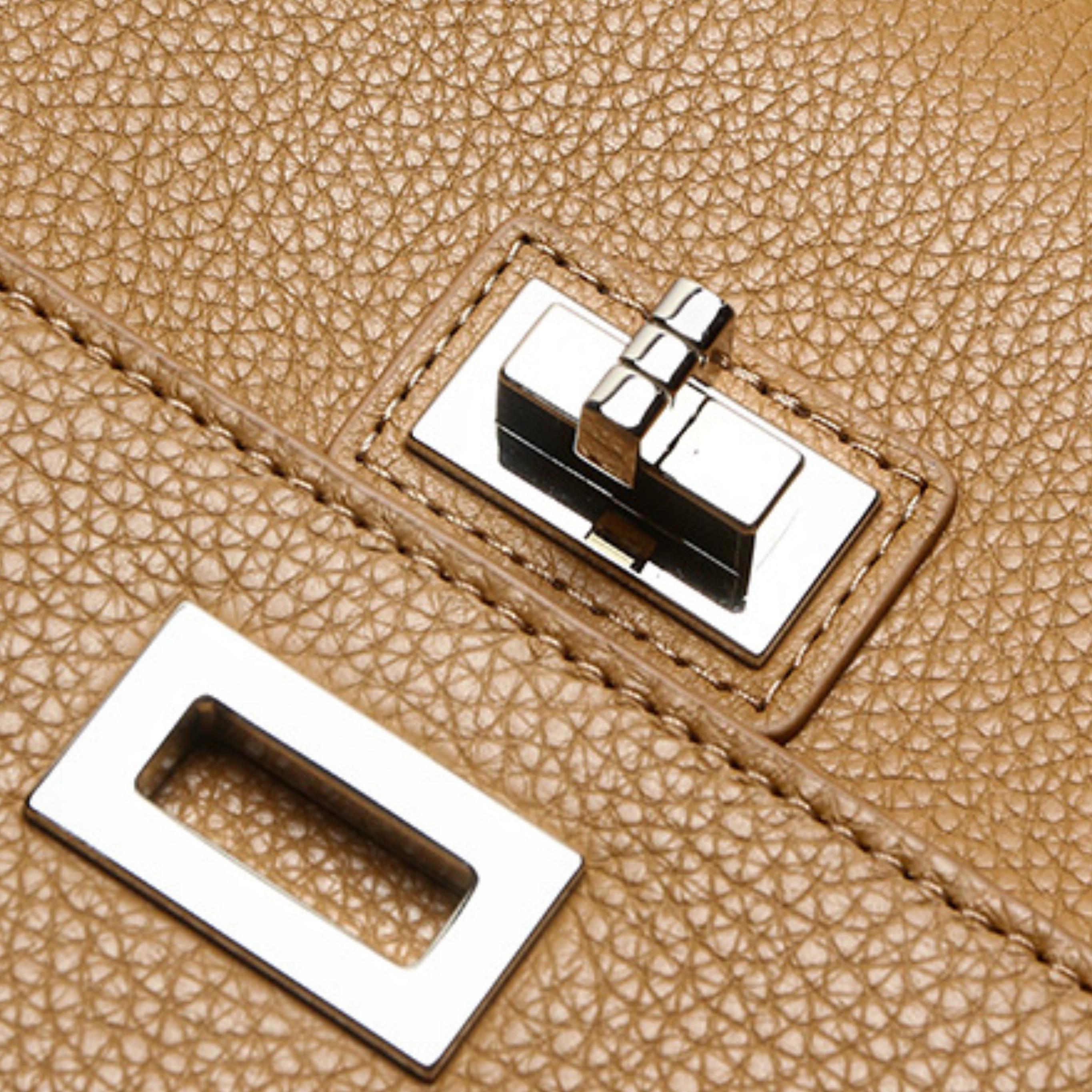 Top-grain Naturally Tumbled Leather Lock Clasp Medium-Soft Tote Shoulder Bag