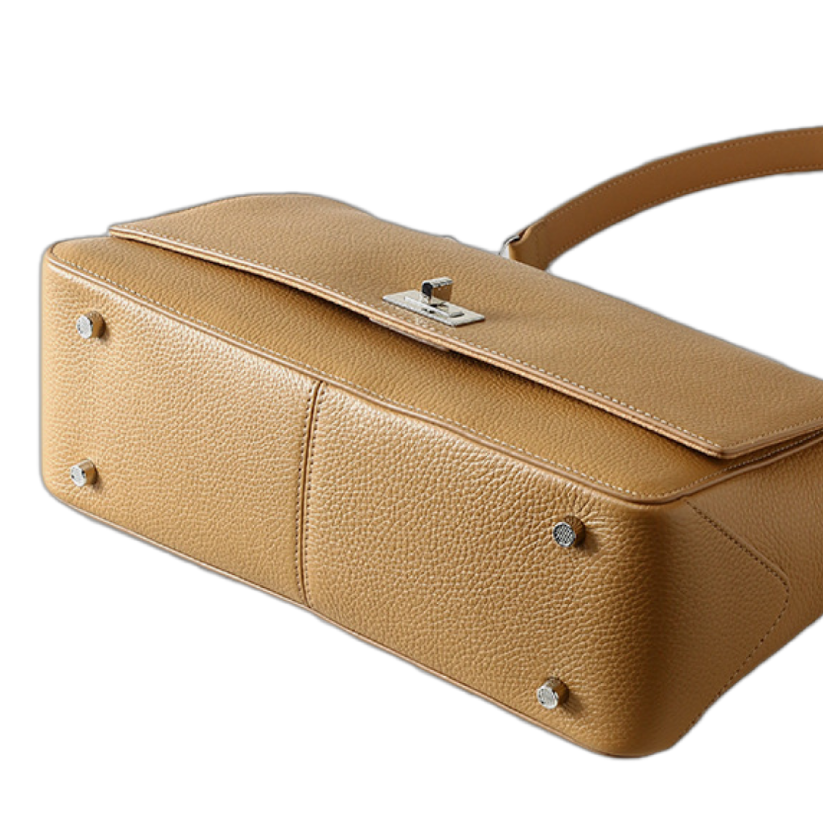 Top-grain Naturally Tumbled Leather Lock Clasp Medium-Soft Tote Shoulder Bag