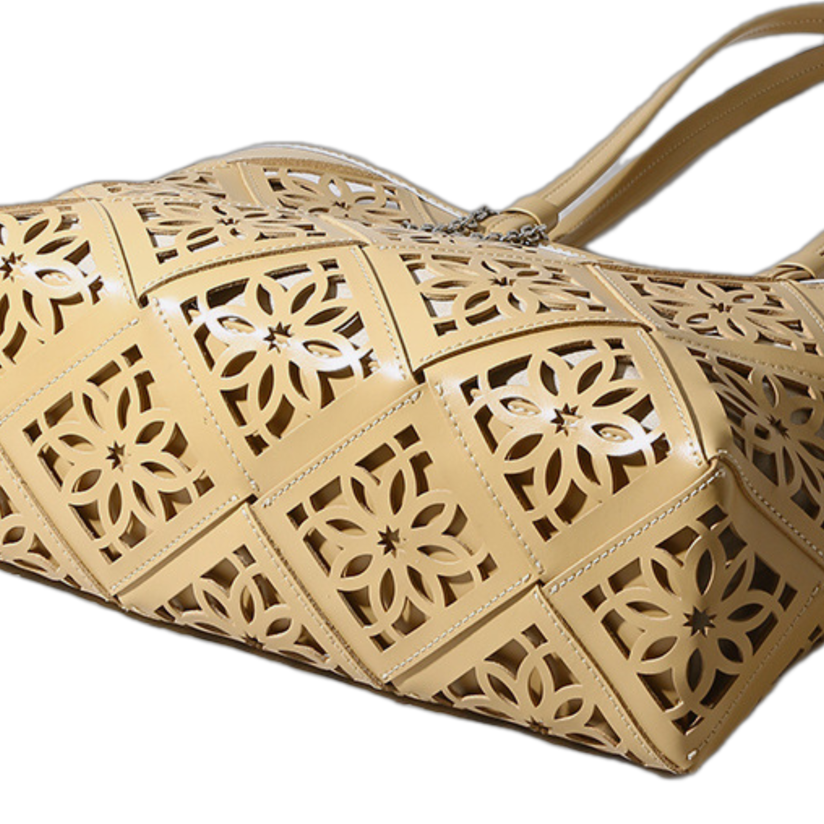 Perforated Second-layer Cowhide Magnetic Clasp Medium Tote Bag