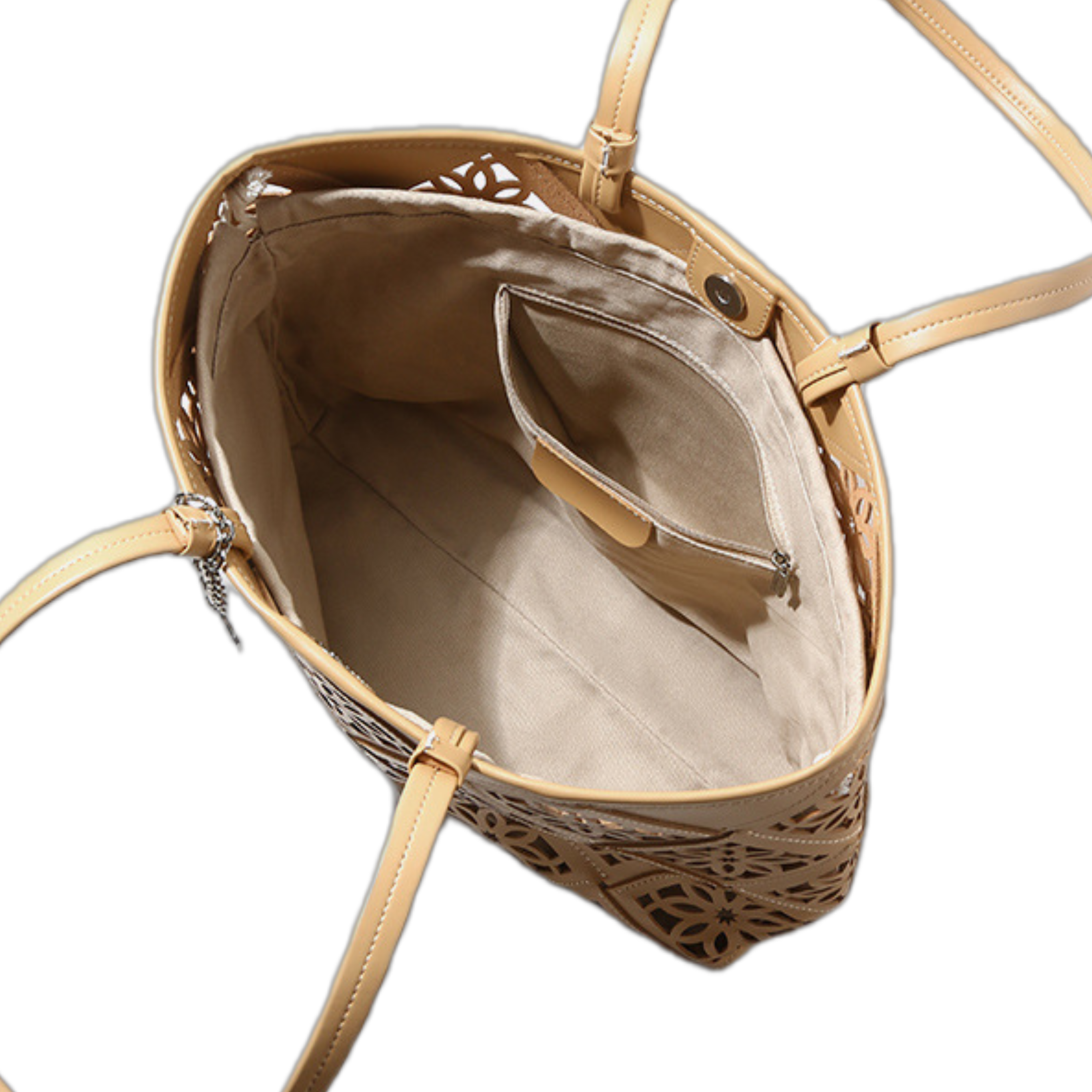 Perforated Second-layer Cowhide Magnetic Clasp Medium Tote Bag