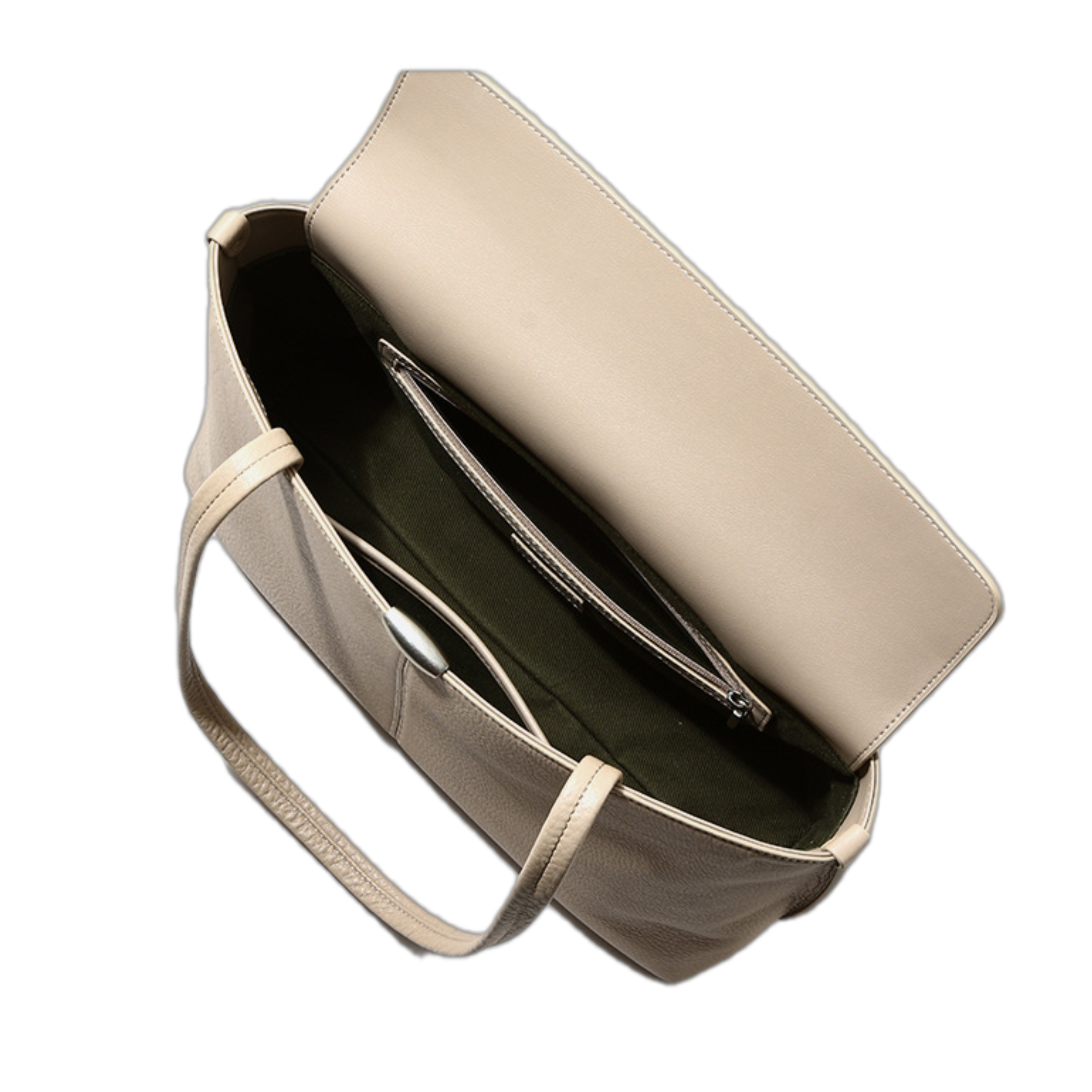 Top-grain Cowhide Sewing Thread Medium Horizontal Square Tote Bag