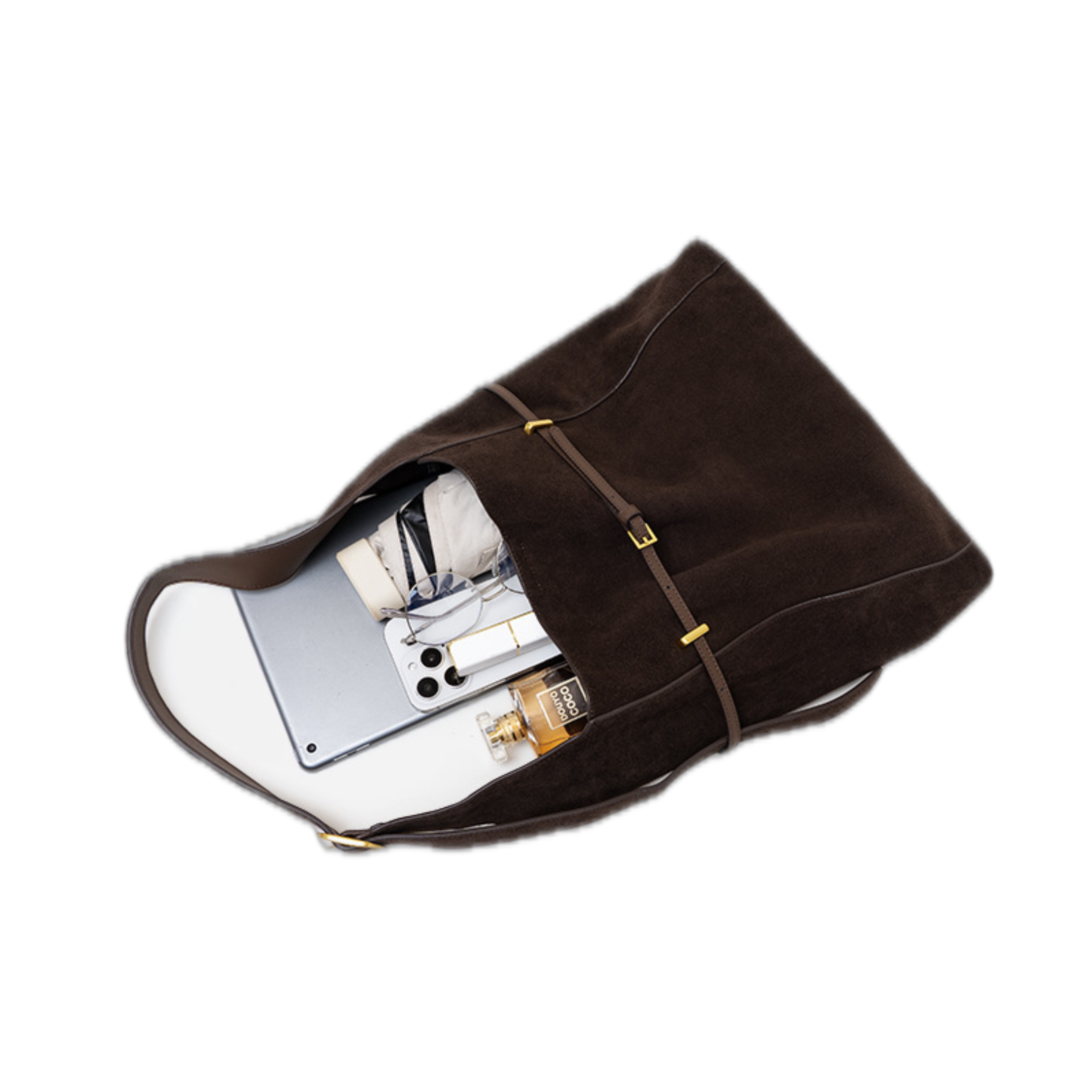 Reverse Suede Sanded Leather Magnetic Clasp Medium-Soft Tote Bag