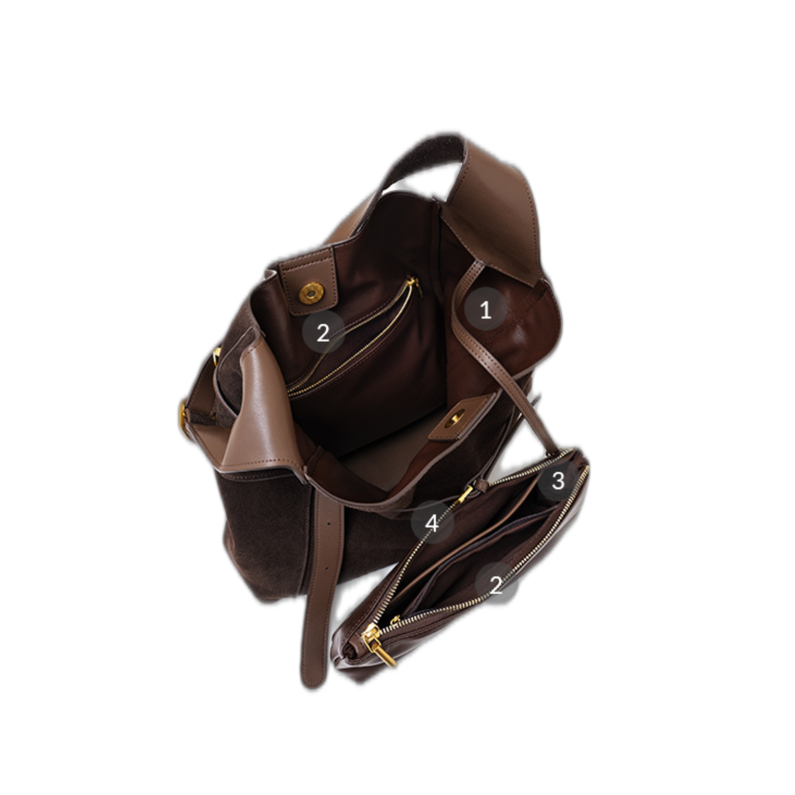 Reverse Suede Sanded Leather Magnetic Clasp Medium-Soft Tote Bag