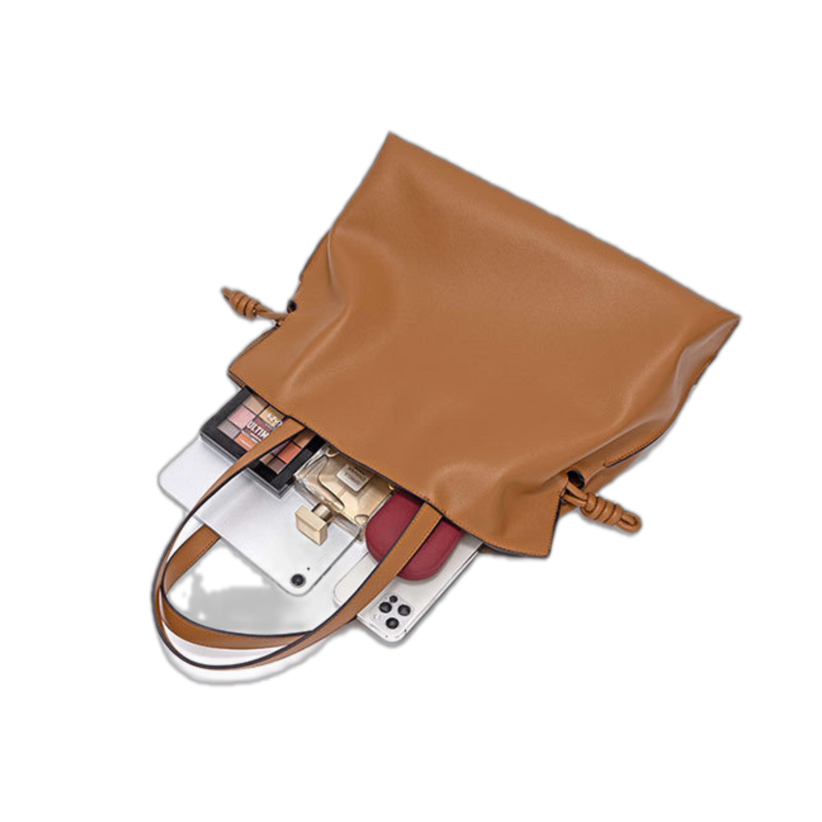 Second-layer Cowhide Magnetic Snap Large Horizontal Square Tote Bag