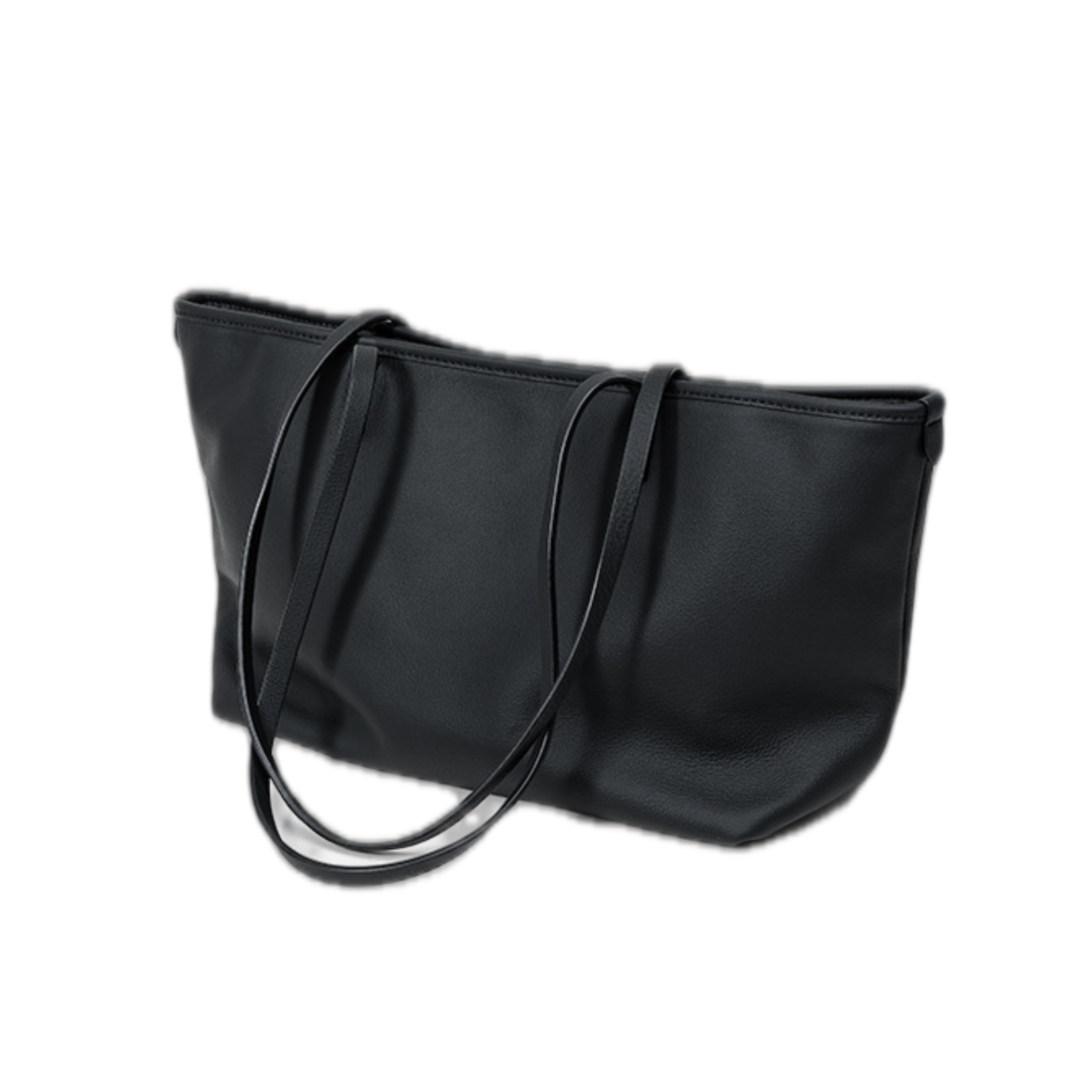 Top-grain Genuine Leather Large Horizontal Square Tote Bag with Cowhide Lining