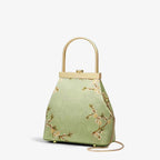 Mulberry Silk Luxury Light Green Kiss Lock Clutch Bag