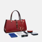 Embroidery Leather Red Magnolia Women's Crossbody Handbag