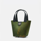 Xiangyunsha Silk Dark Green Bucket Bag with Scarf