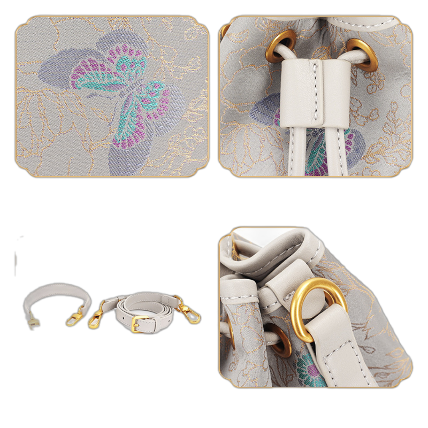 Song Brocade Drawstring Bucket Bag - Traditional Auspicious Patterns Exquisite Knitted Craft