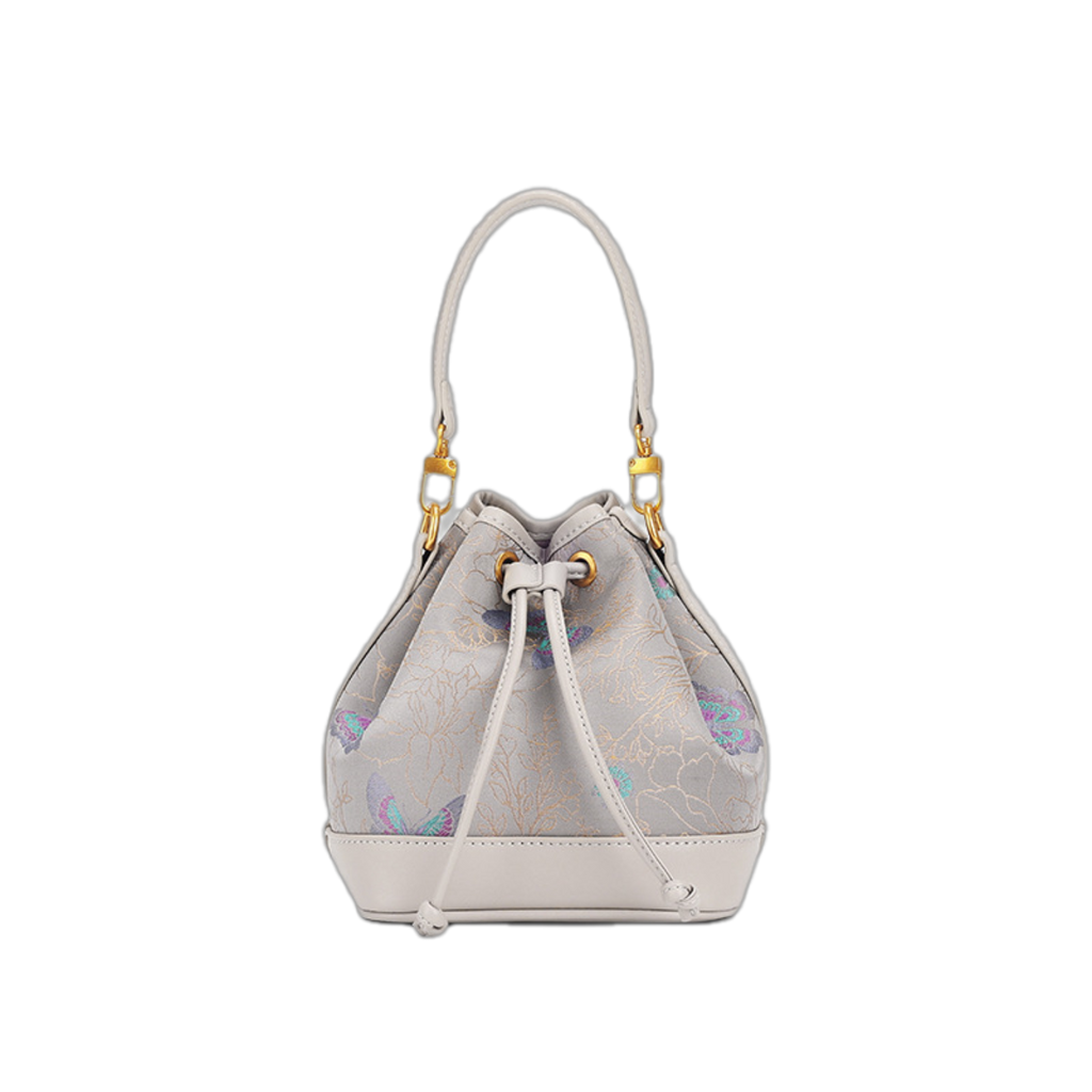 Song Brocade Drawstring Bucket Bag - Traditional Auspicious Patterns Exquisite Knitted Craft