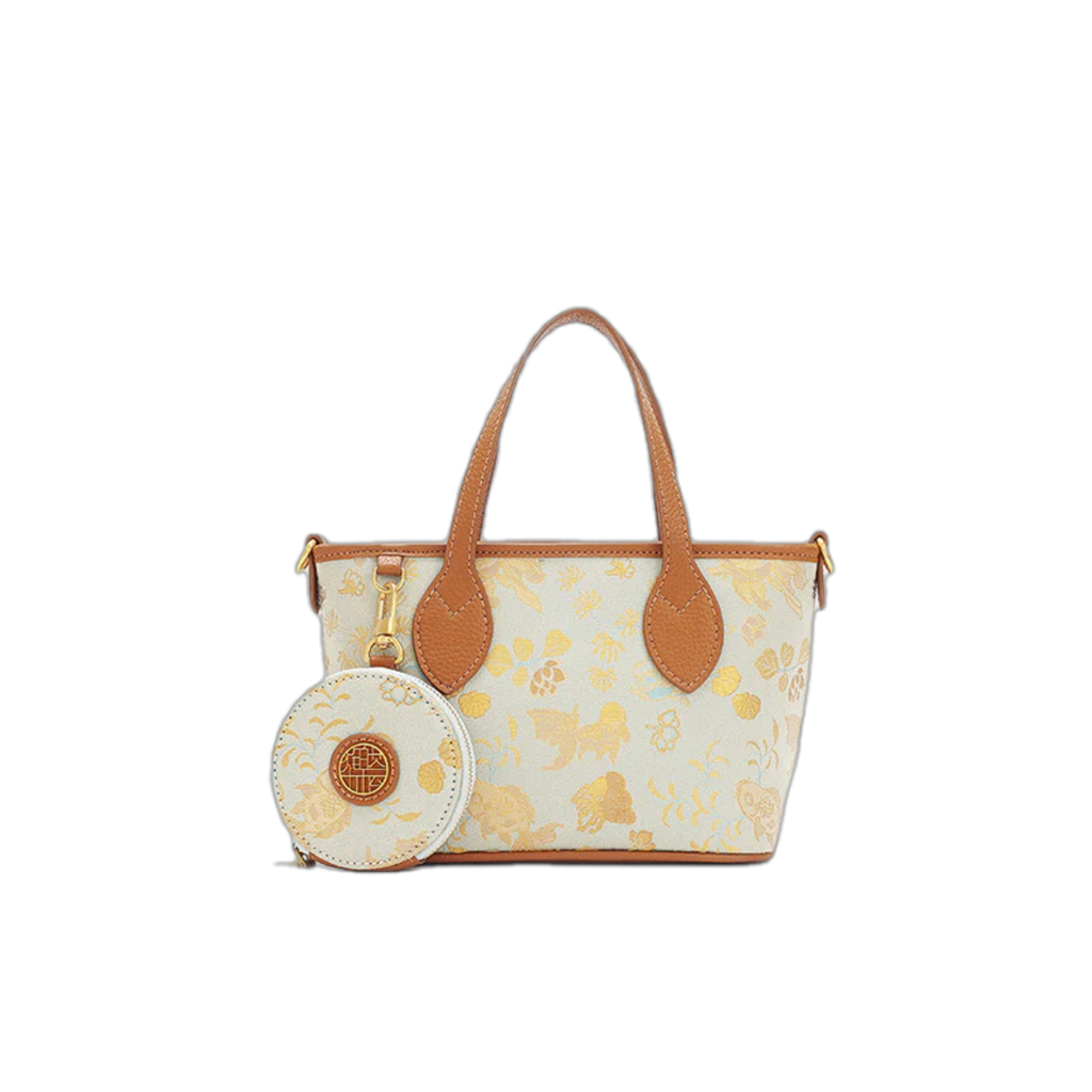 Song Brocade Mulberry Silk Tote Bag - Goldfish & Seaweed Knitted Patterns