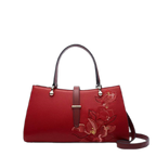 Embroidery Leather Red Magnolia Women's Crossbody Handbag