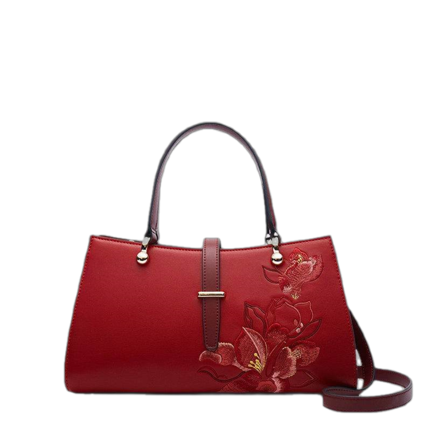 Embroidery Leather Red Magnolia Women's Crossbody Handbag
