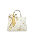 Embroidery Leather White Commuting Handbag Orchid with Scarf