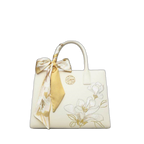 Embroidery Leather White Commuting Handbag Orchid with Scarf