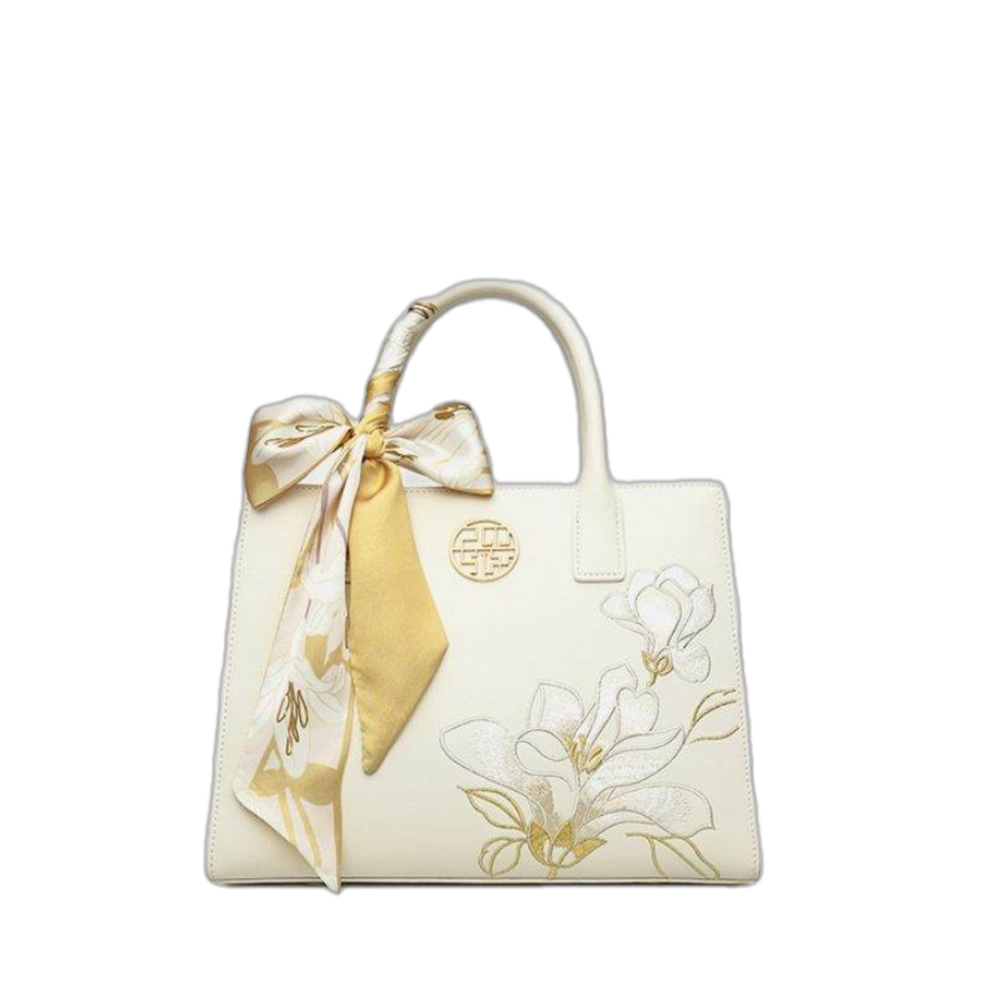 Embroidery Leather White Commuting Handbag Orchid with Scarf